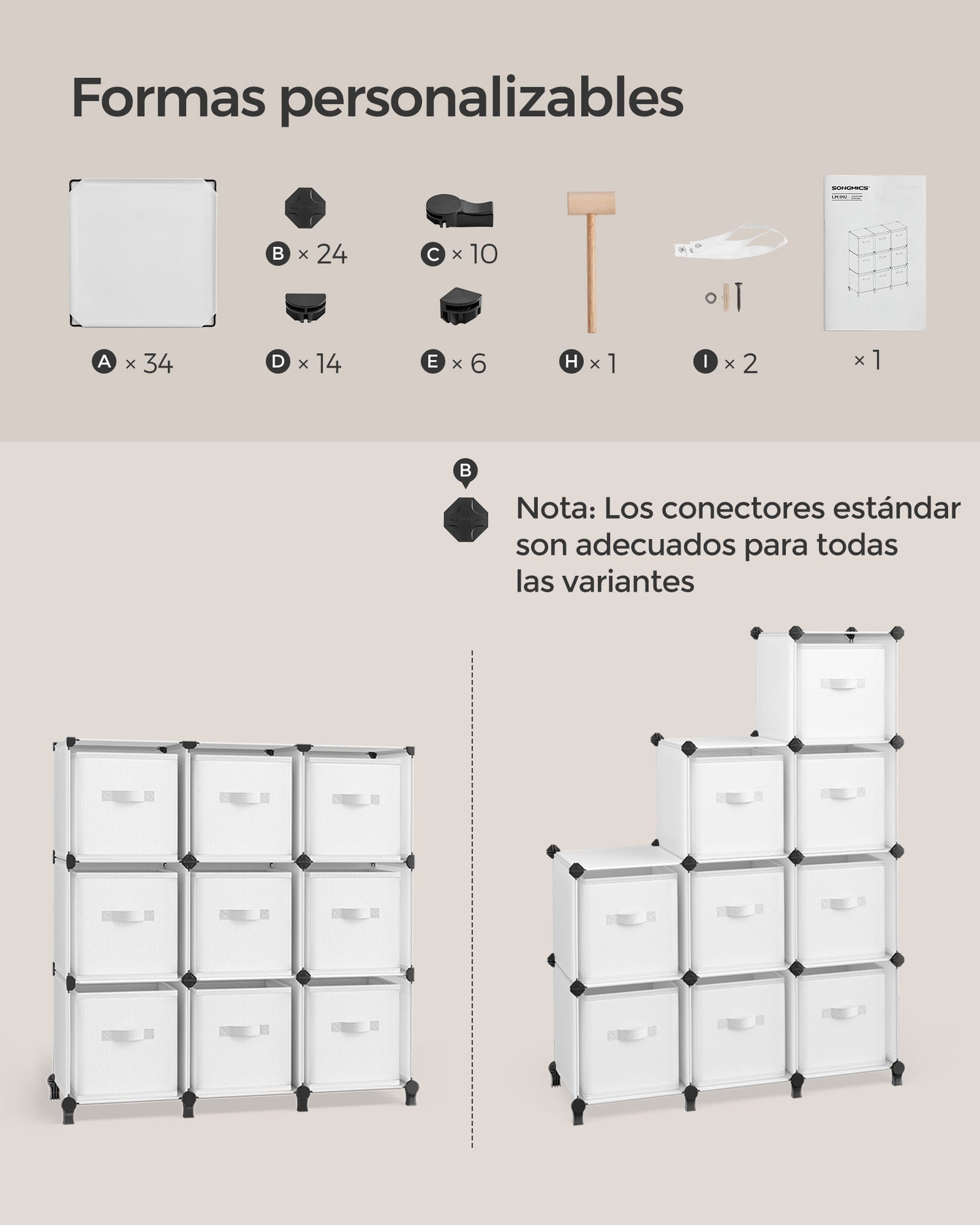 Estantería Modular de 9 Compartimentos Blanco Nube-SONGMICS