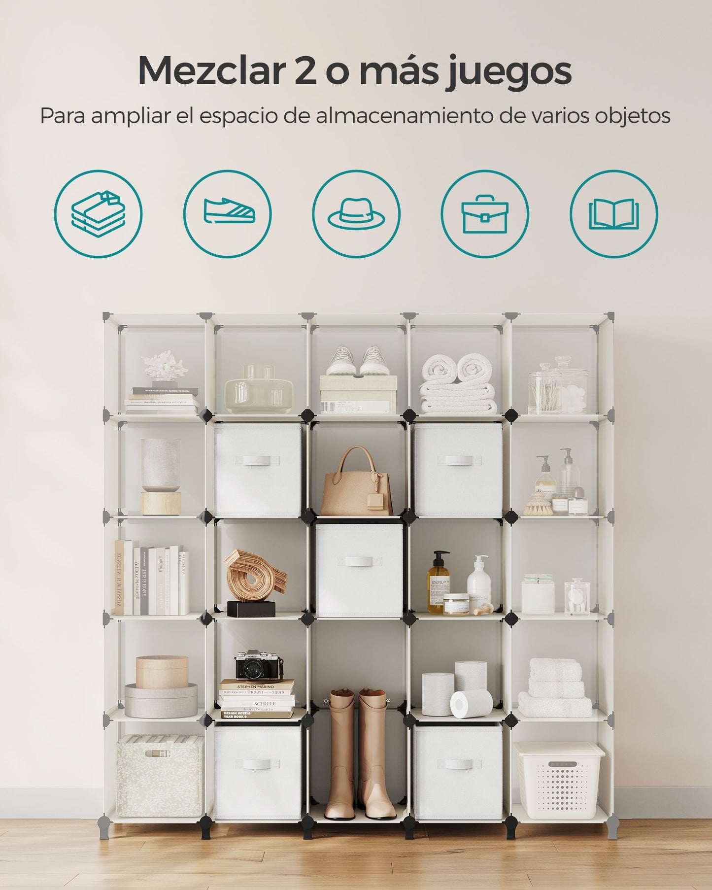 Estantería Modular de 9 Compartimentos Blanco Nube-SONGMICS