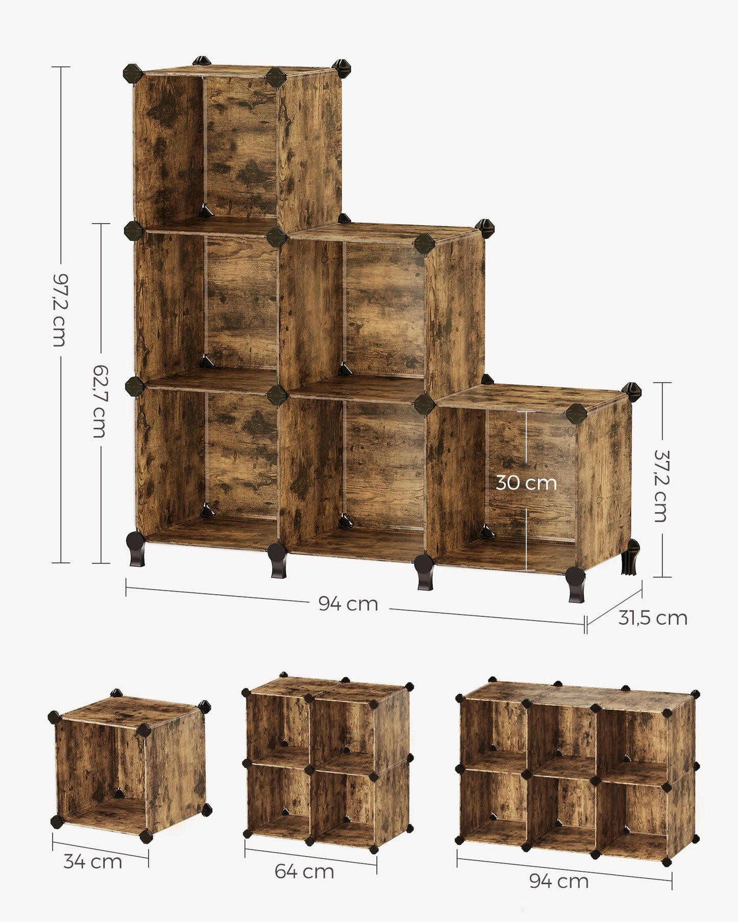 Estantería Modular de 6 Compartimentos Marrón Rústico-SONGMICS