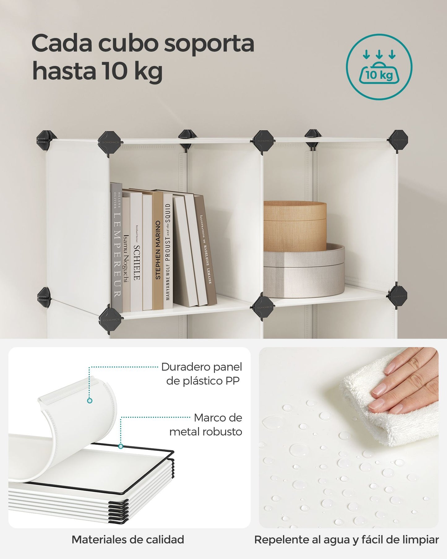 Estantería Modular de 6 Compartimentos Blanco Crema-SONGMICS