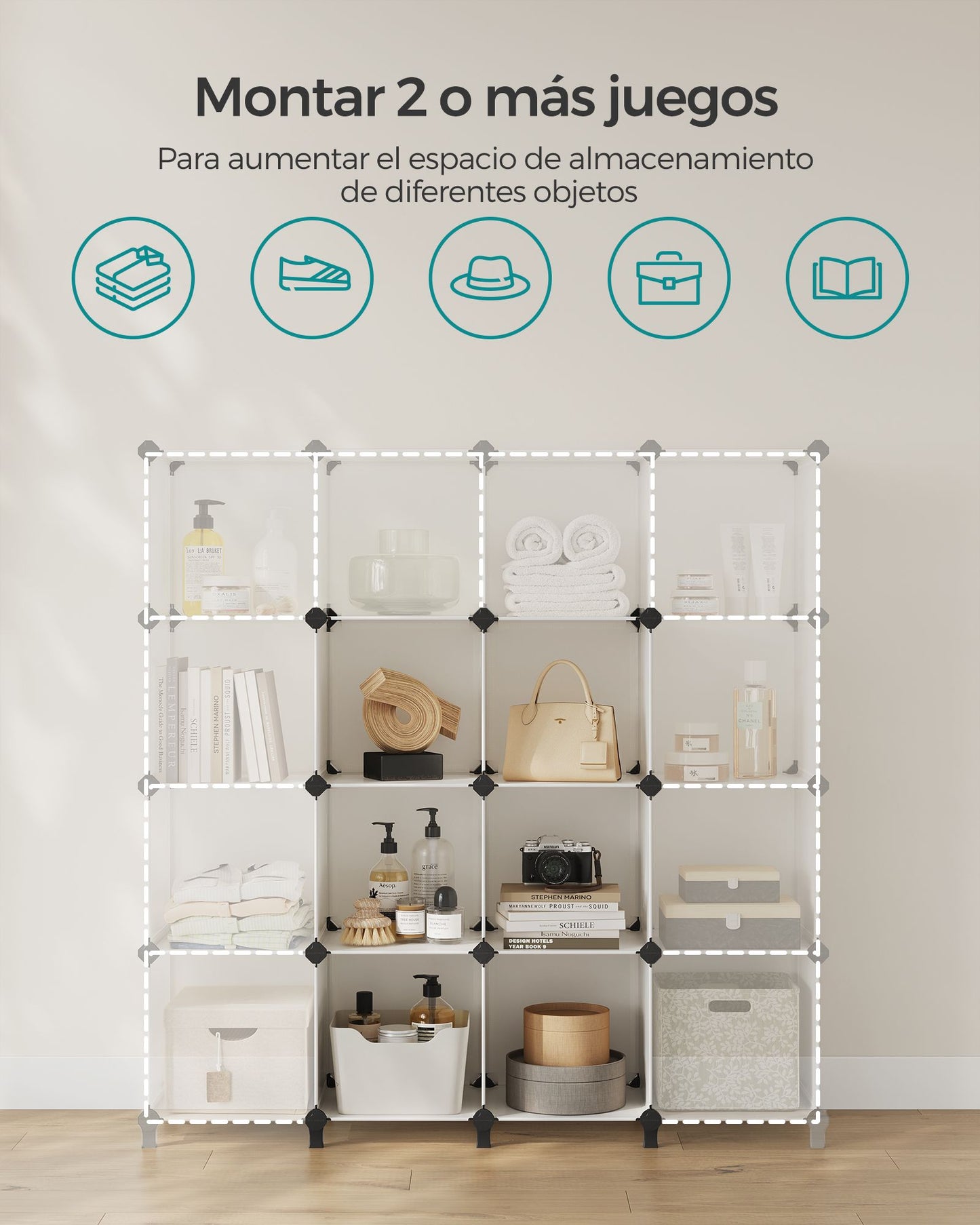 Estantería Modular de 6 Compartimentos Blanco Crema-SONGMICS