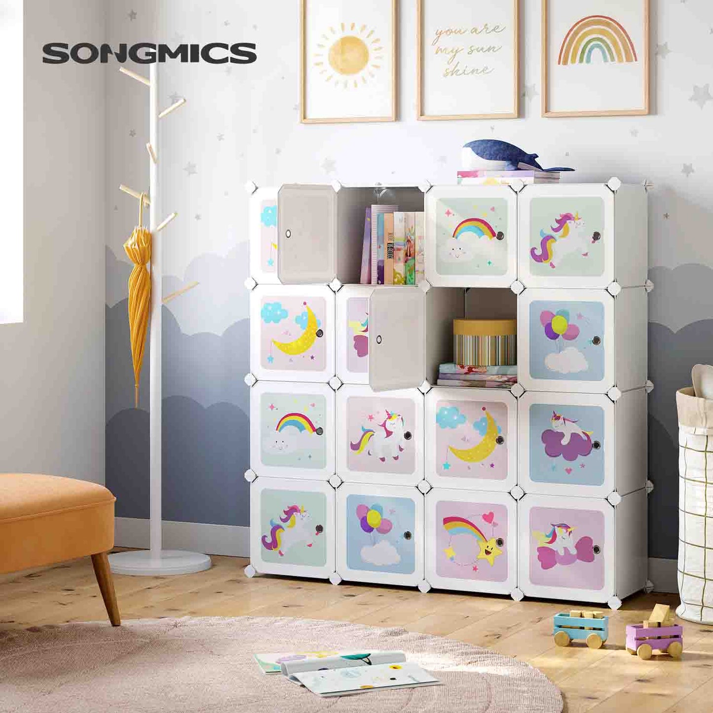 Armario Modular Infantil de 16 Cubos 123 x 31 x 123 cm Blanco-SONGMICS