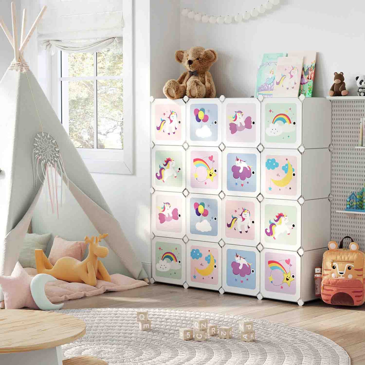 Armario Modular Infantil de 16 Cubos 123 x 31 x 123 cm Blanco-SONGMICS