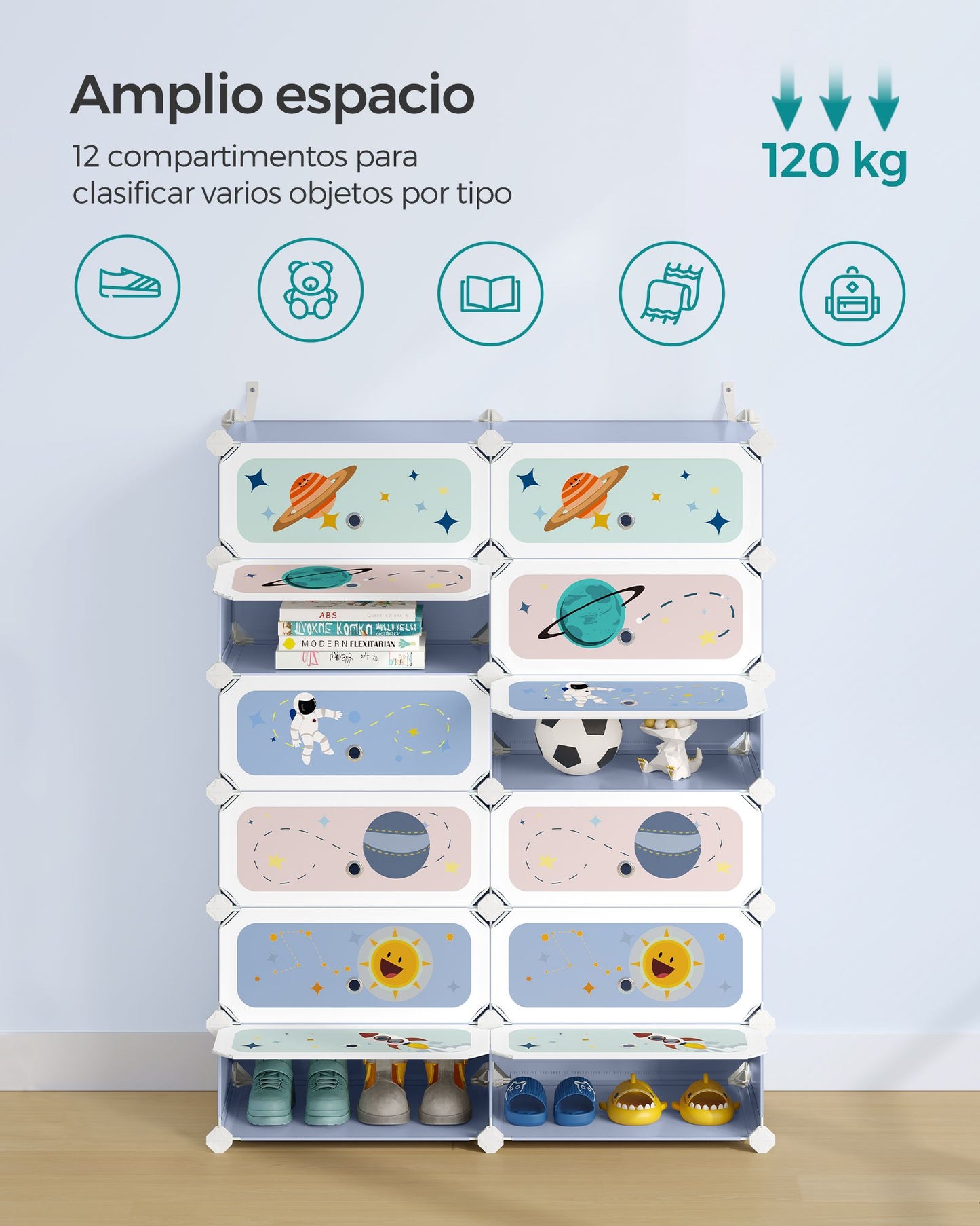 Estantería Modular Infantil de 12 Cubos Azul Pálido-SONGMICS