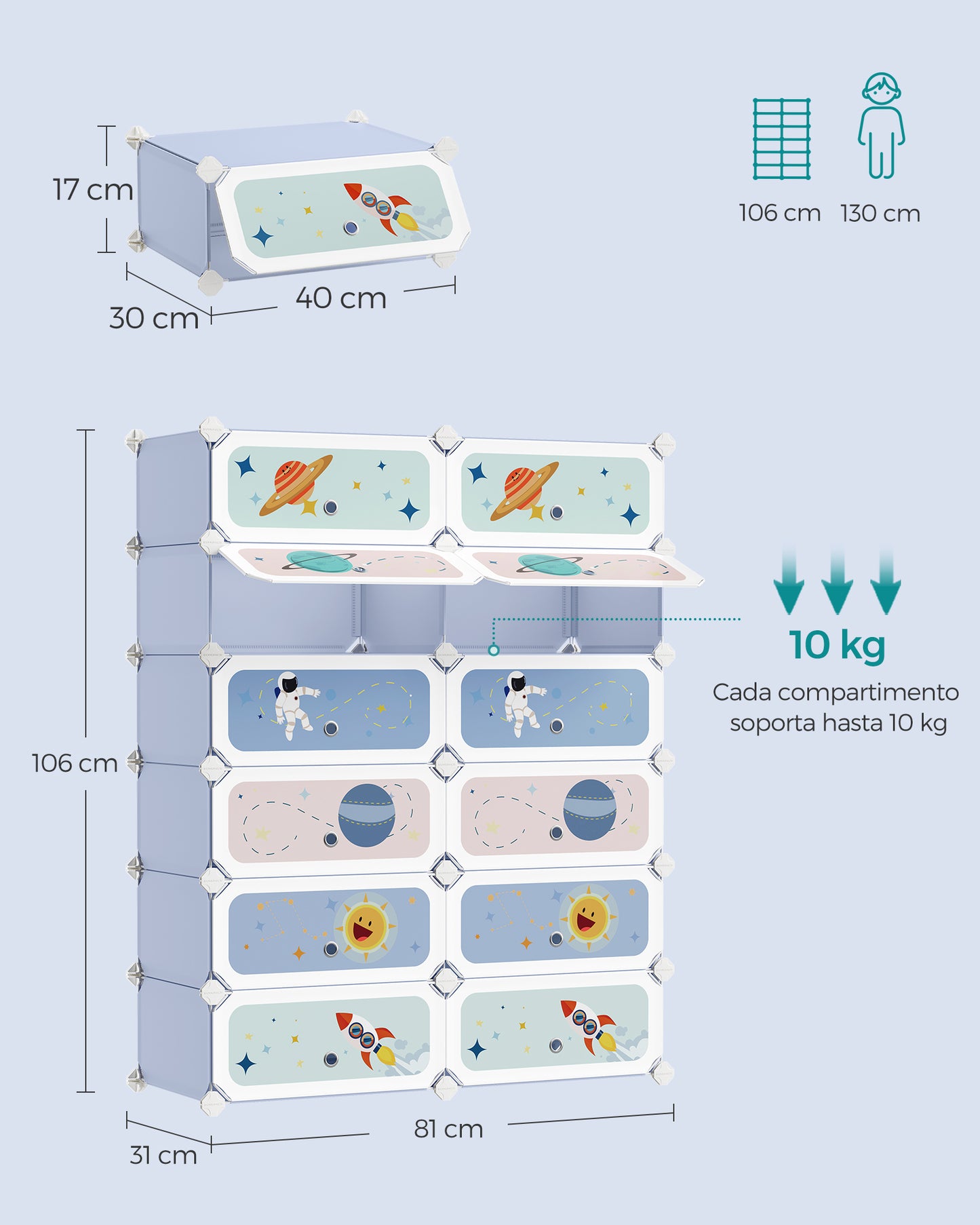 Estantería Modular Infantil de 12 Cubos Azul Pálido-SONGMICS