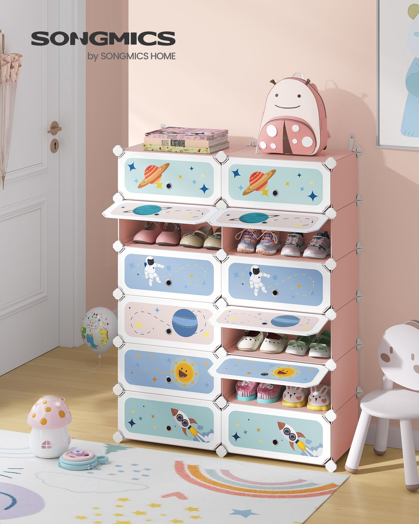 Estantería Modular Infantil de 12 Cubos Rosa Jalea-SONGMICS