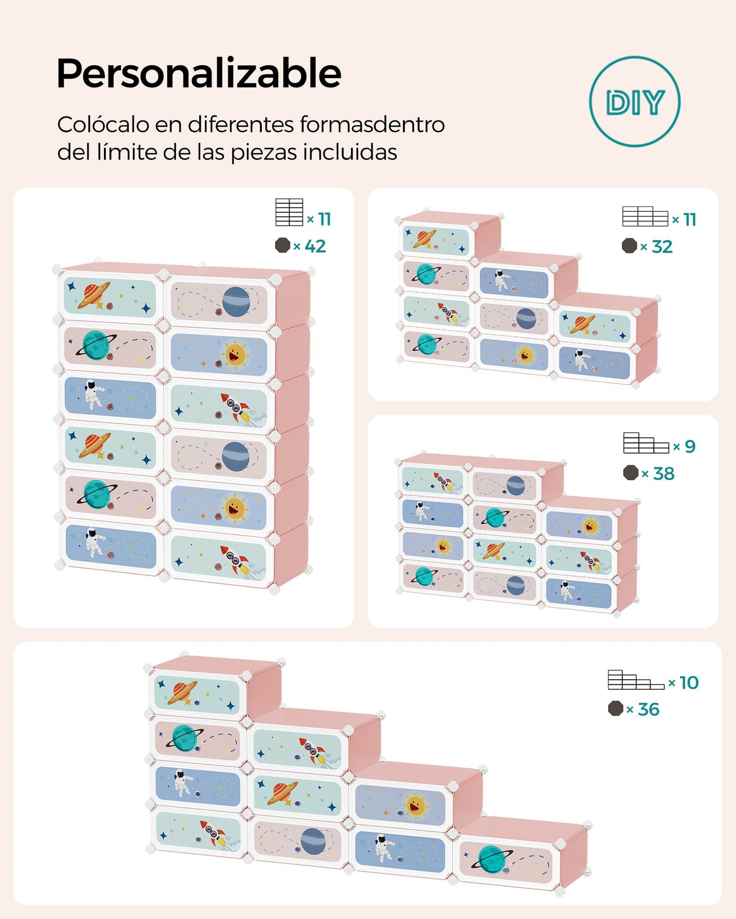 Estantería Modular Infantil de 12 Cubos Rosa Jalea-SONGMICS