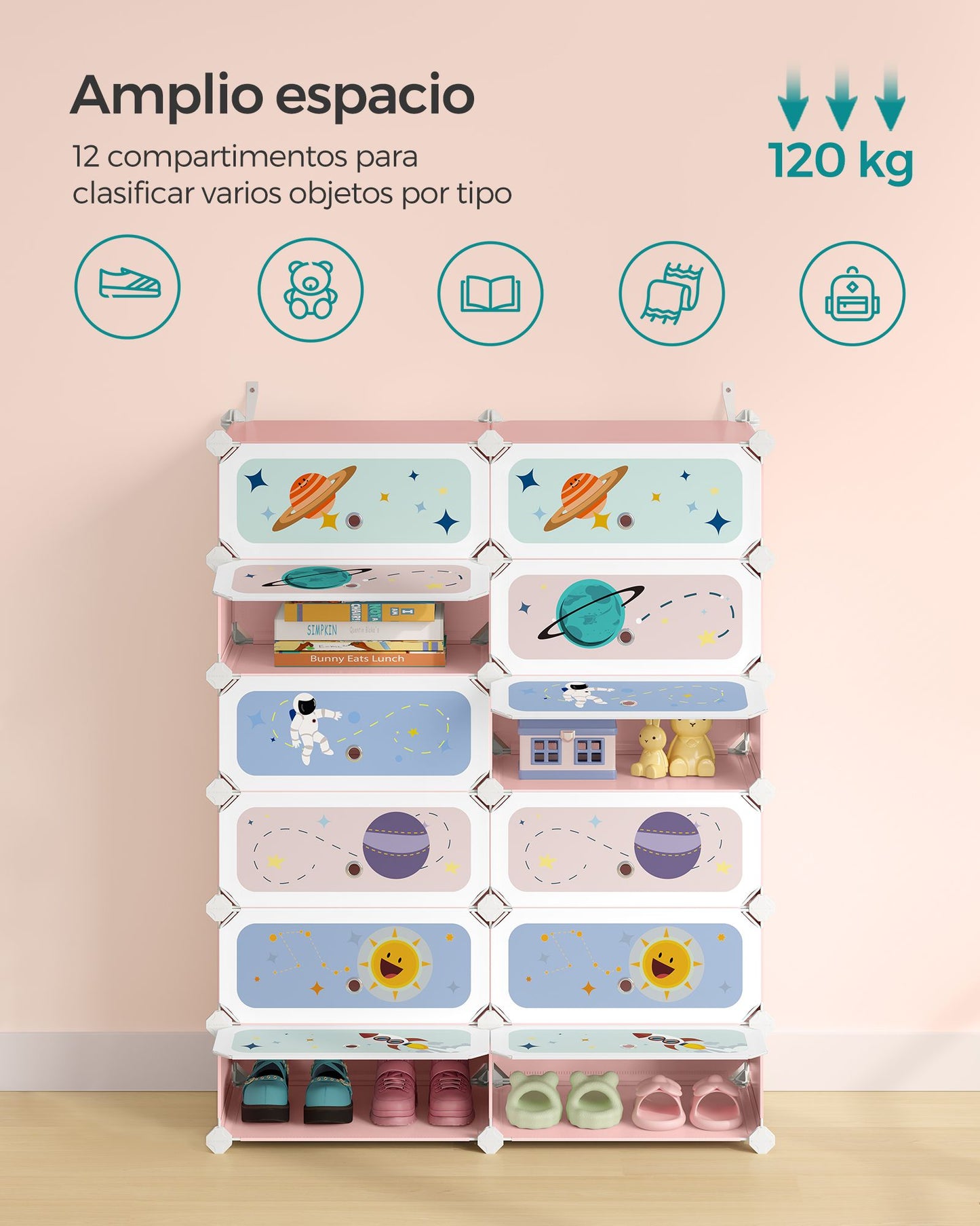 Estantería Modular Infantil de 12 Cubos Rosa Jalea-SONGMICS