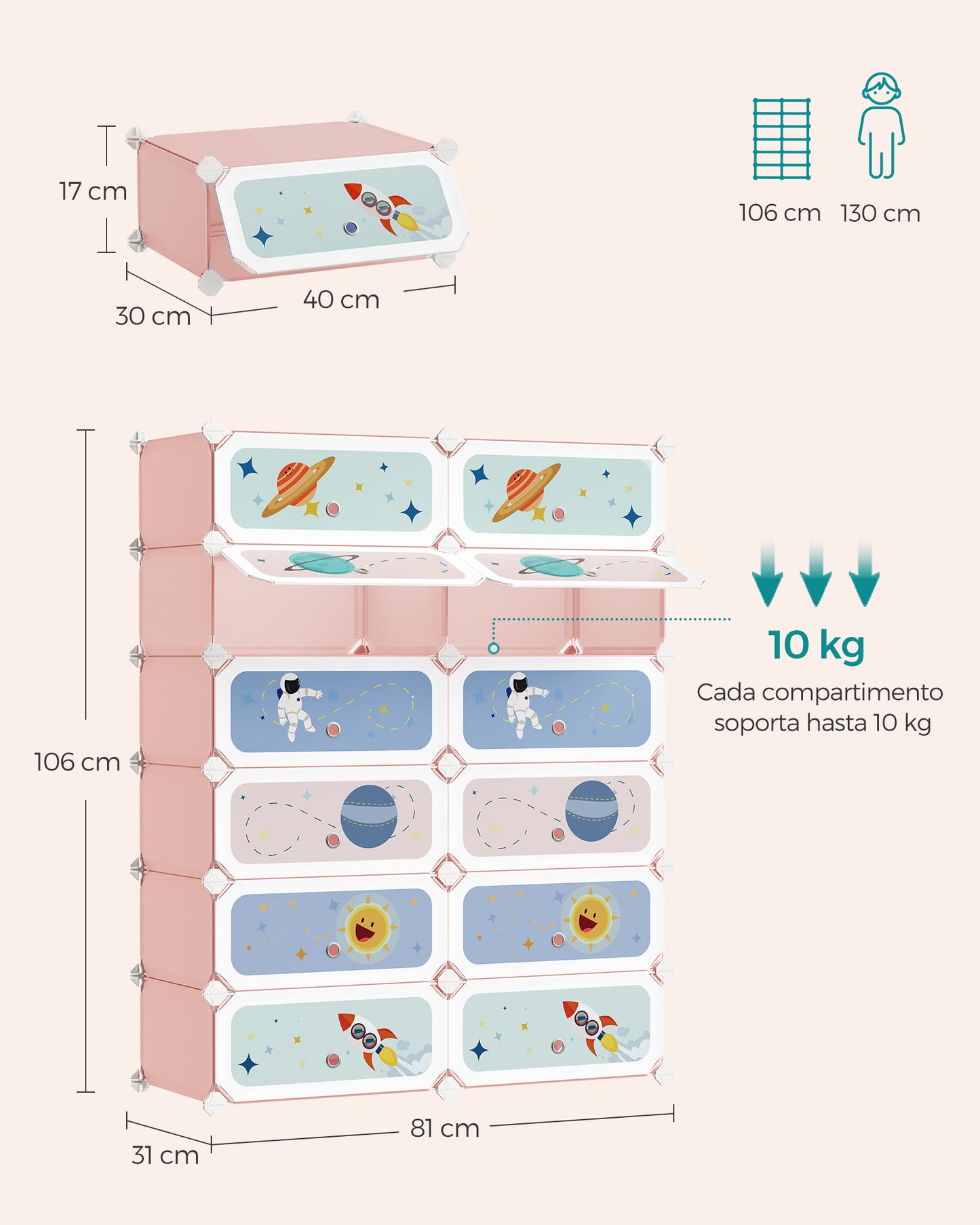 Estantería Modular Infantil de 12 Cubos Rosa Jalea-SONGMICS