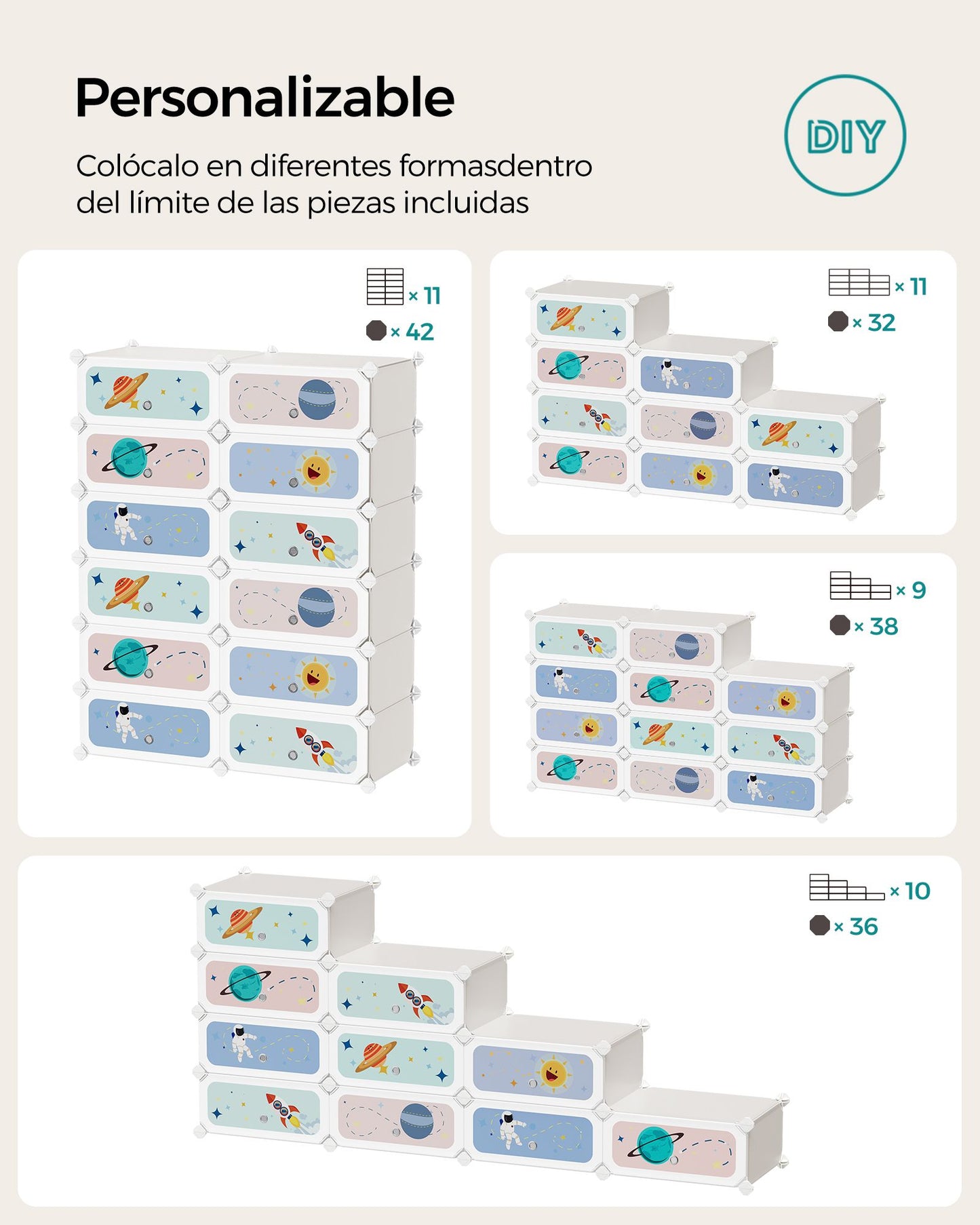 Estantería Modular Infantil de 12 Cubos Blanco Nube-SONGMICS