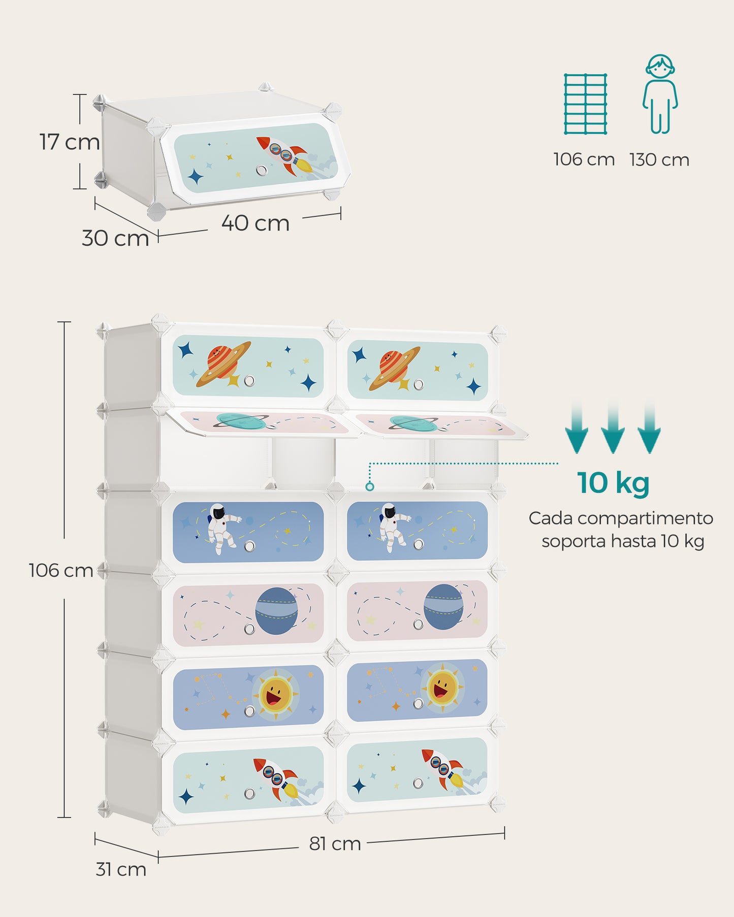 Estantería Modular Infantil de 12 Cubos Blanco Nube-SONGMICS