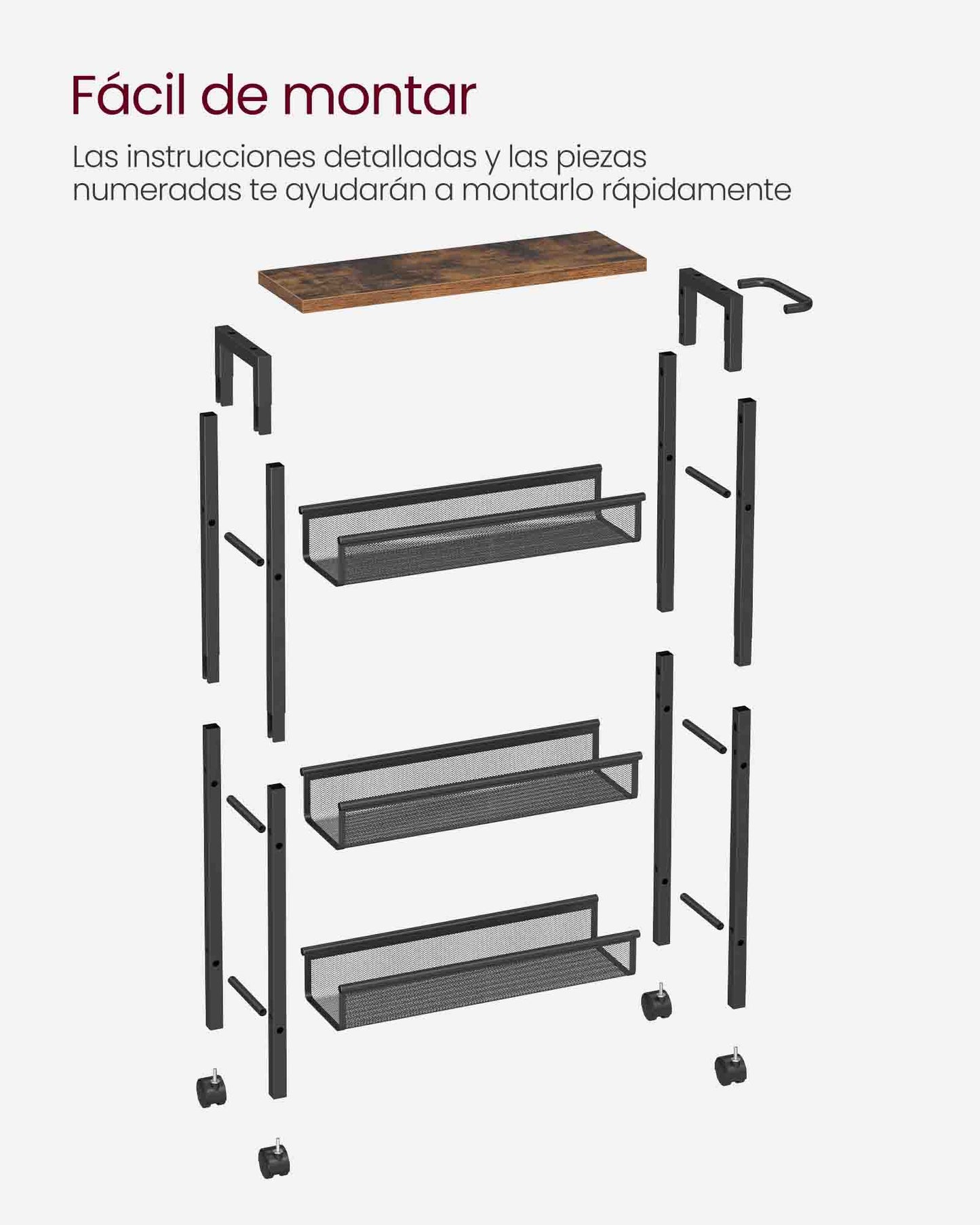 Carro de 4 Niveles 13 x 45,4 x 77 cm Marrón Rústico y Negro-VASAGLE