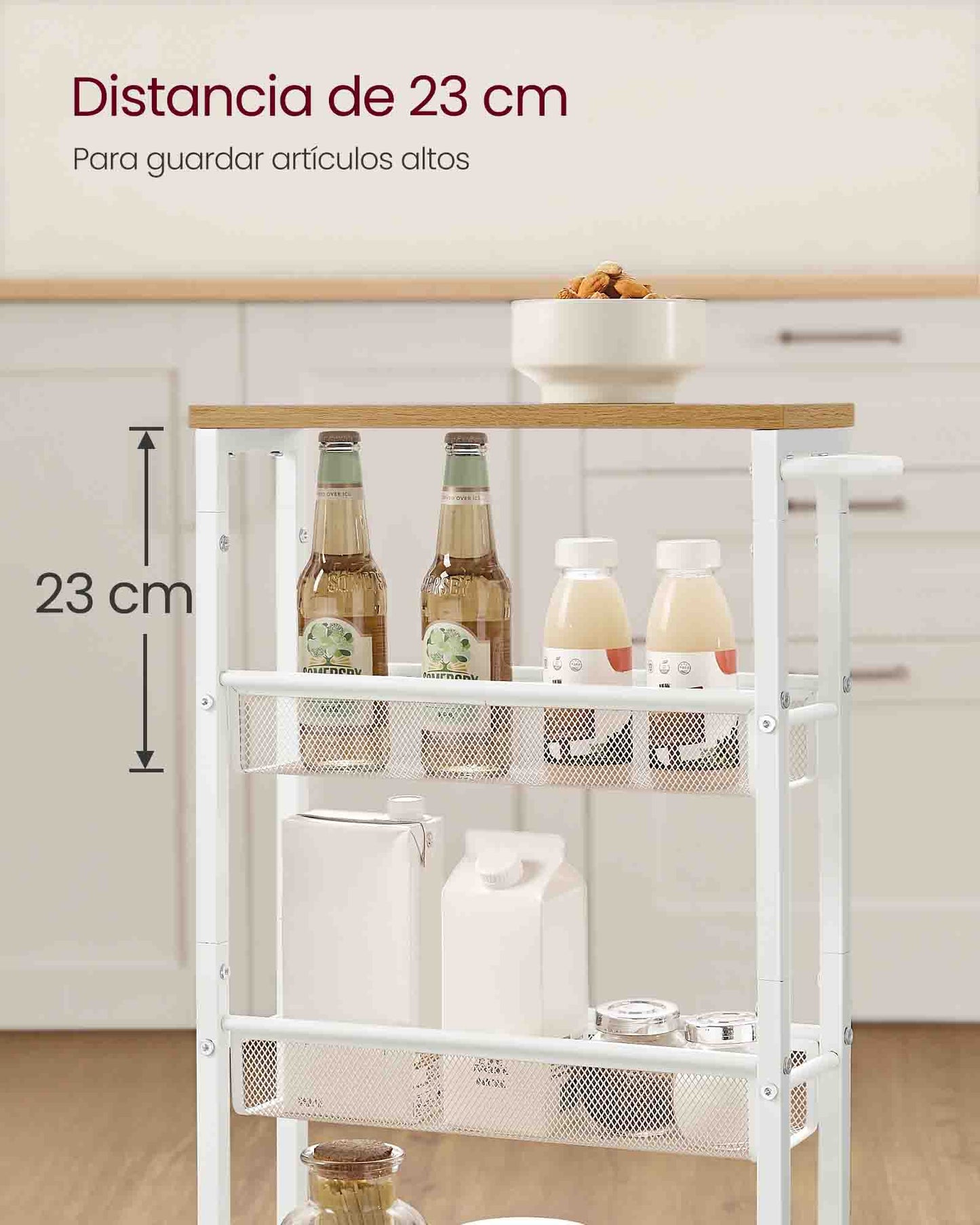 Carro de 4 Niveles Carro Estrecho de Cocina con Ruedas con Asa 13 x 45,4 x 77 cm-VASAGLE