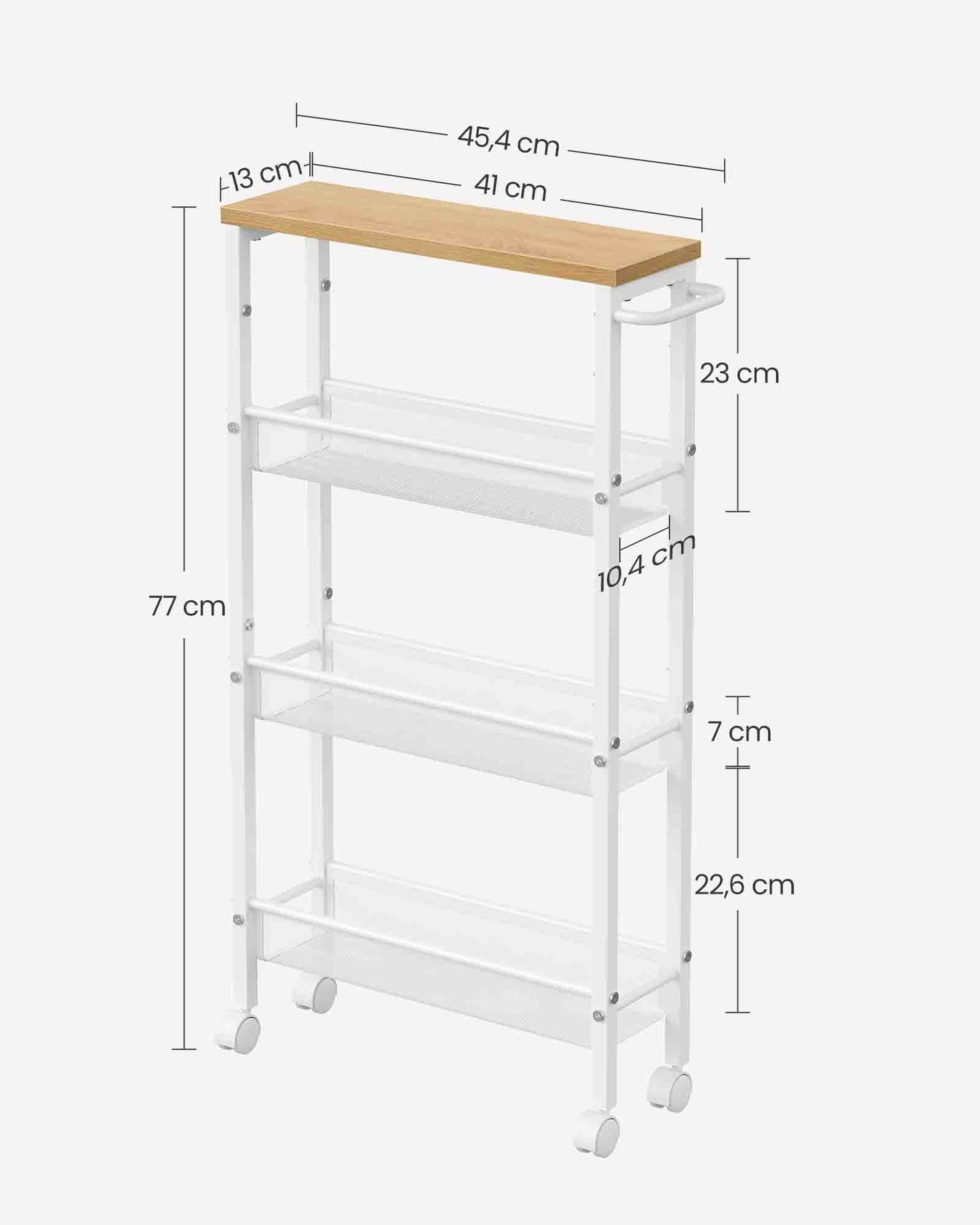 Carro de 4 Niveles Carro Estrecho de Cocina con Ruedas con Asa 13 x 45,4 x 77 cm-VASAGLE