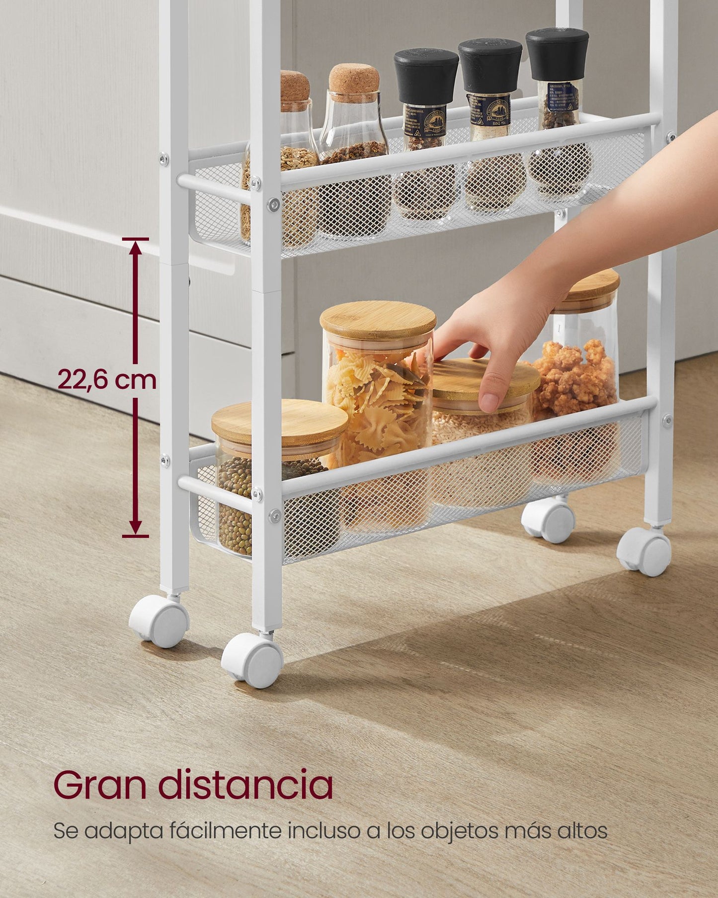 Carro de 5 Niveles con Ruedas13 x 45,4 x 99,6 cm Beige Roble y Blanco-VASAGLE