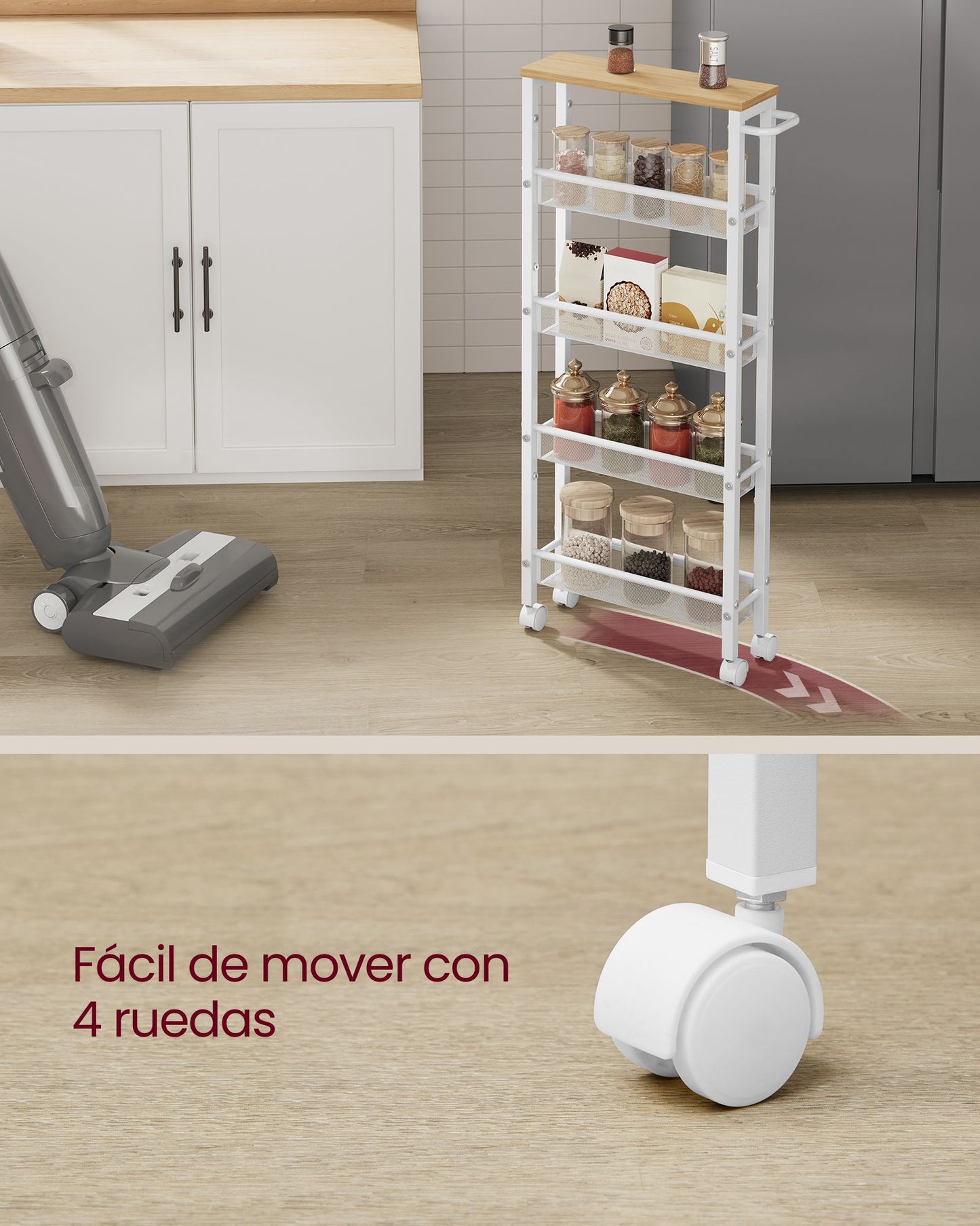 Carro de 5 Niveles con Ruedas13 x 45,4 x 99,6 cm Beige Roble y Blanco-VASAGLE