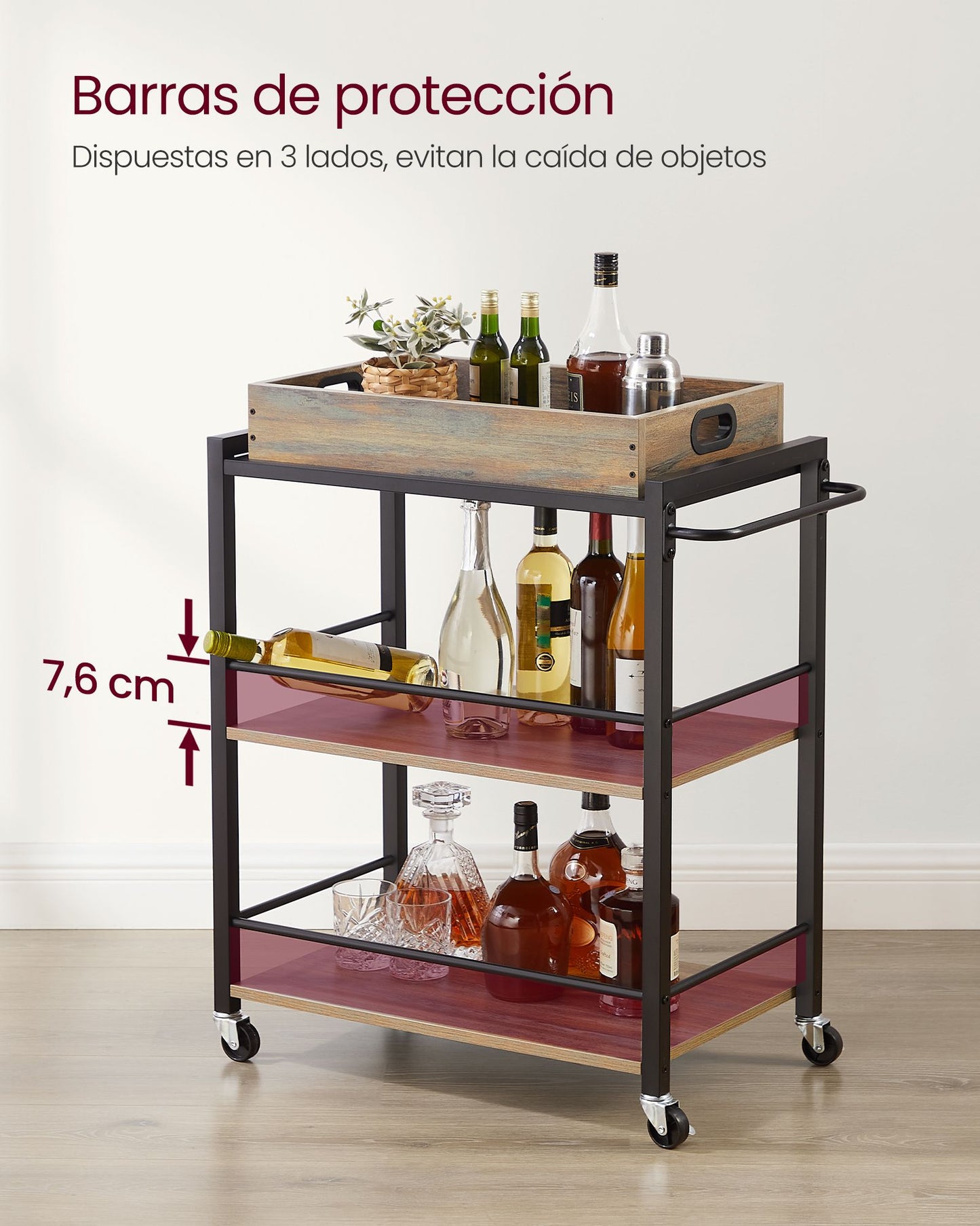 Carrito de Cocina con Ruedas 40 x 72 x 86 cm Marrón Turquesa y Negro Tinta-VASAGLE