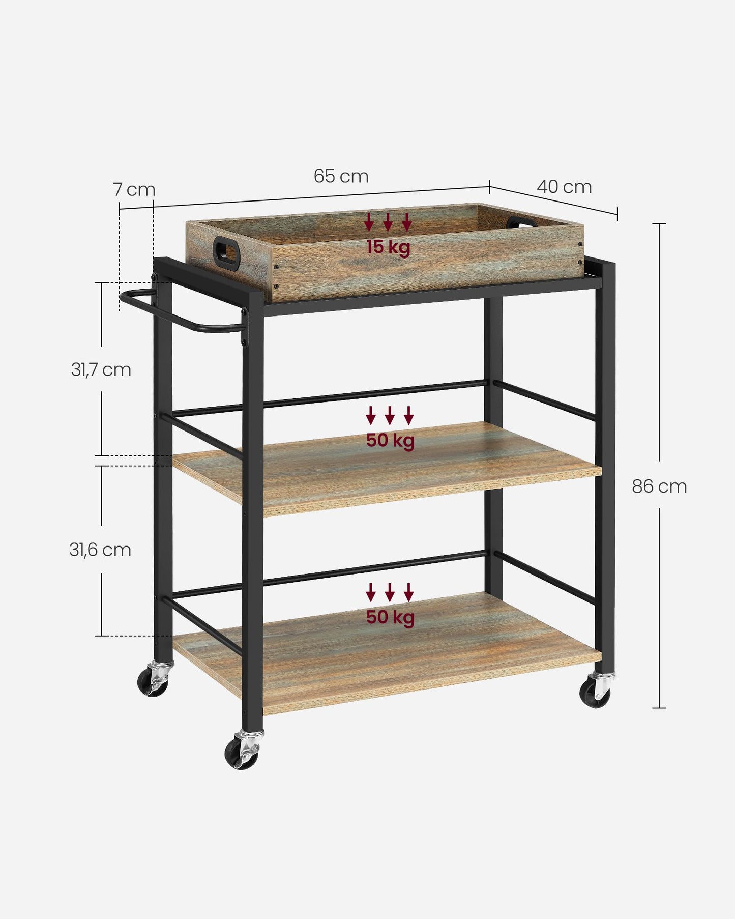 Carrito de Cocina con Ruedas 40 x 72 x 86 cm Marrón Turquesa y Negro Tinta-VASAGLE