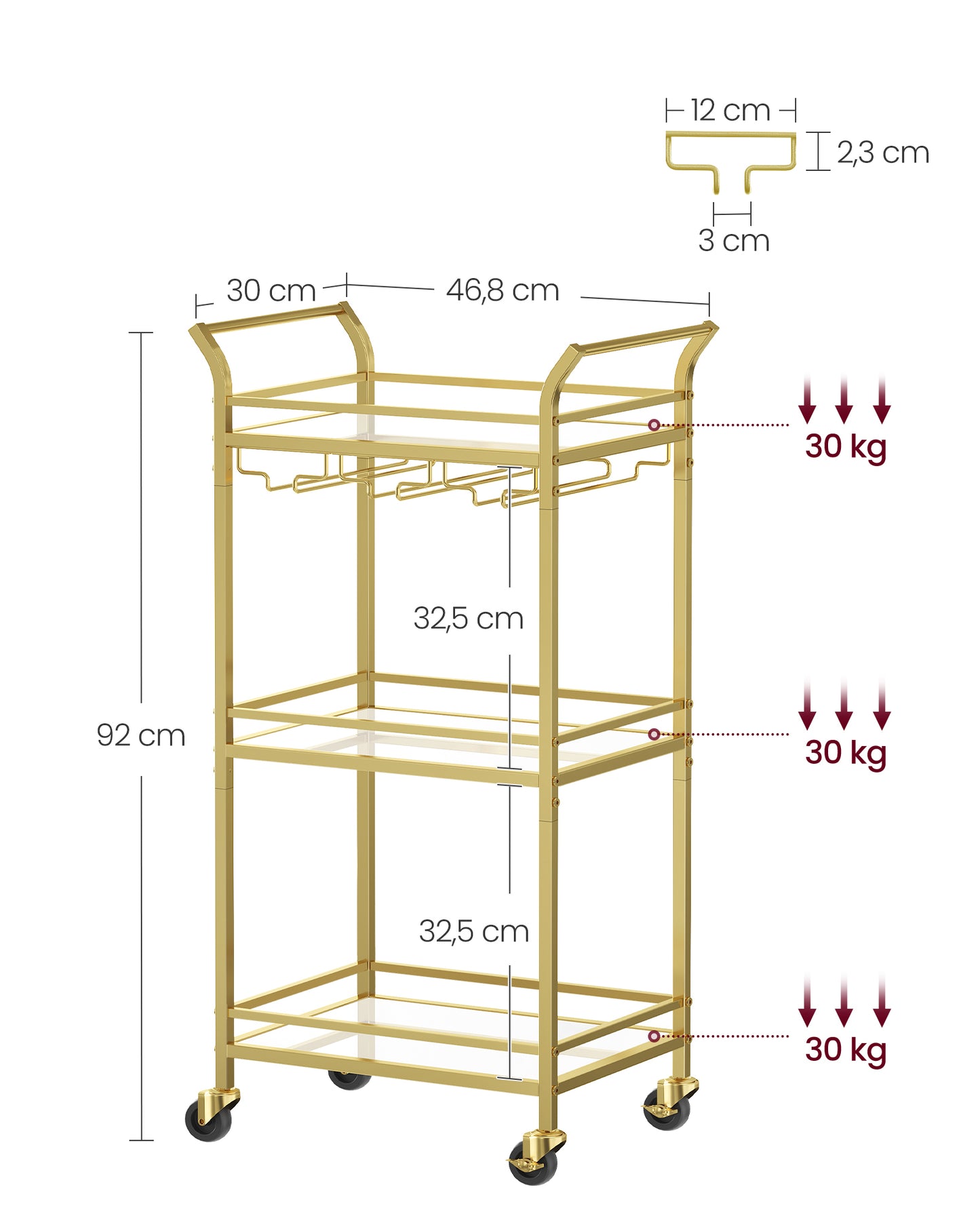 Carrito de 3 Niveles-VASAGLE