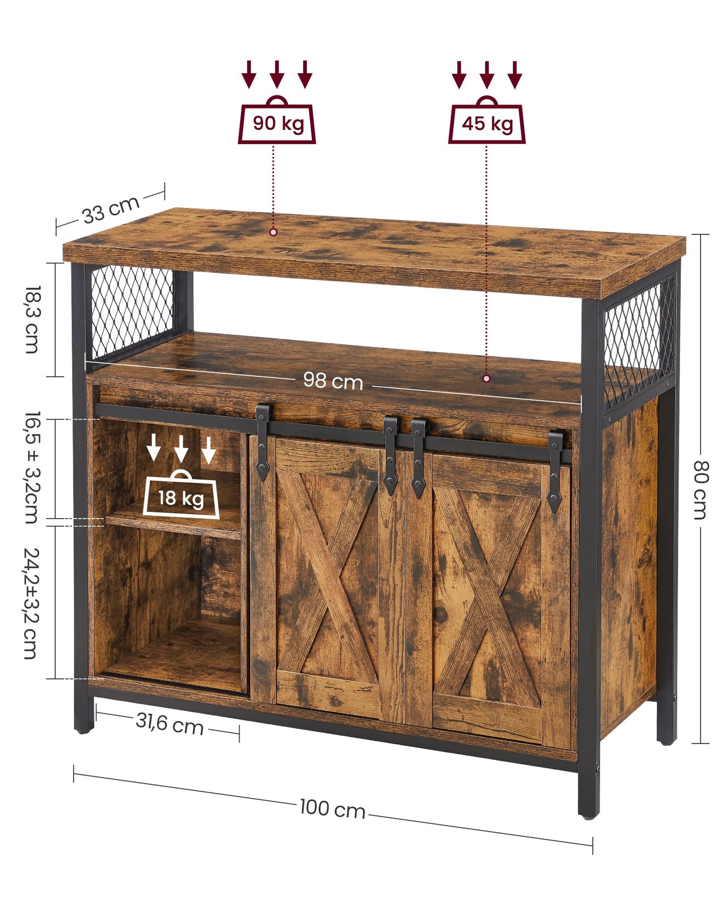 Aparador Armario de Cocina Armario de Almacenamiento con 2 Puertas Correderas-VASAGLE