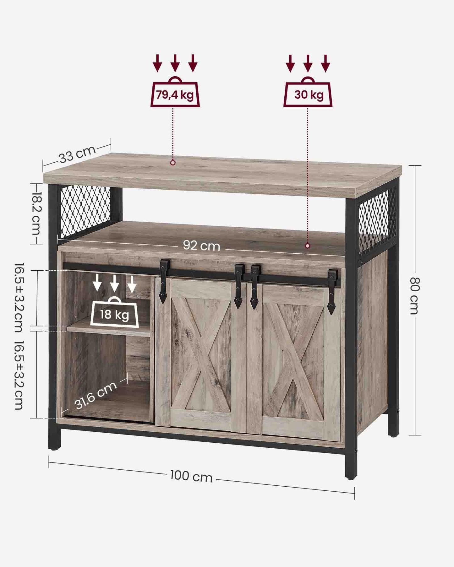 Armario de Cocina con 2 Puertas Correderas-VASAGLE