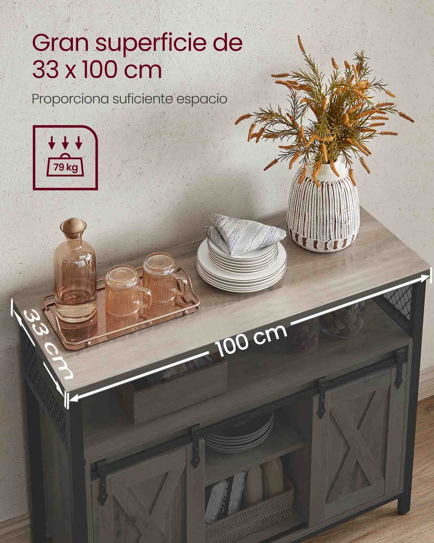 Armario de Cocina con 2 Puertas Correderas-VASAGLE