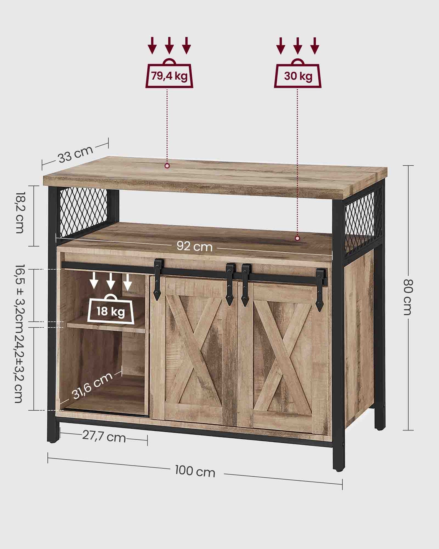 Armario de Cocina con 2 Puertas Correderas-VASAGLE