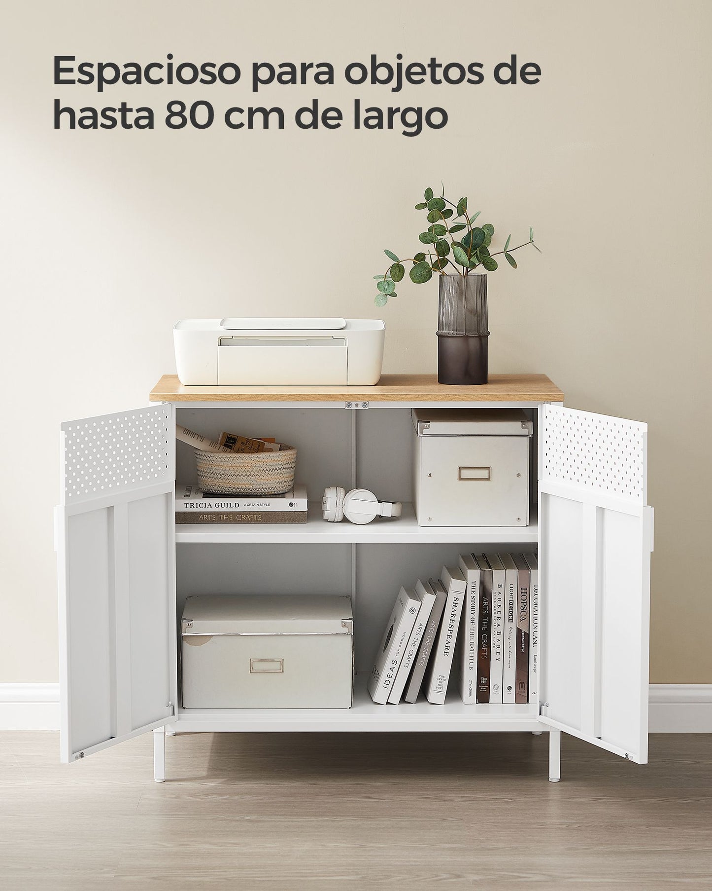 Armario de Almacenamiento Aparador de Metal Estante Ajustable Blanco-SONGMICS