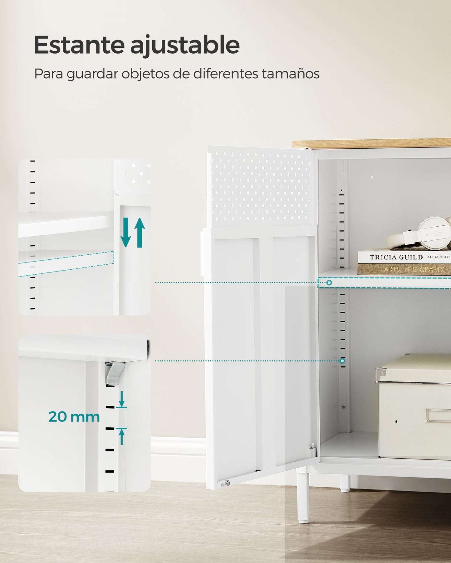 Armario de Almacenamiento Aparador de Metal Estante Ajustable Blanco-SONGMICS