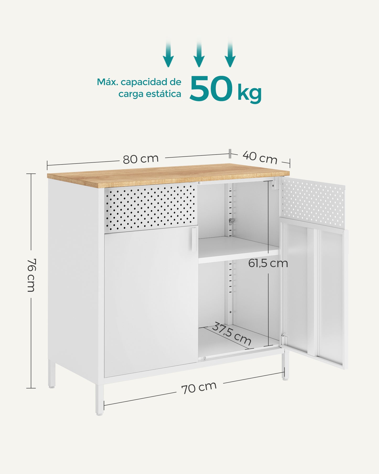 Armario de Almacenamiento Aparador de Metal Estante Ajustable Blanco-SONGMICS