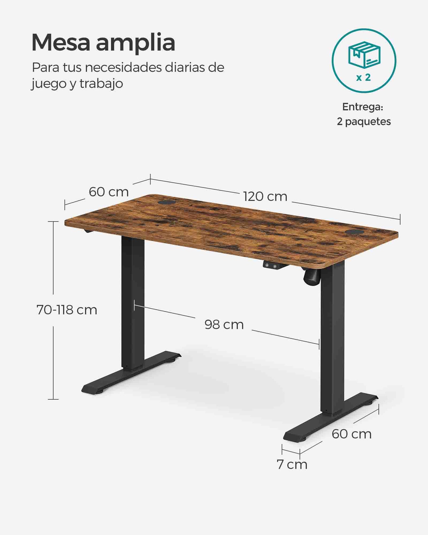 Escritorio Eléctrico Regulable en Altura 60 x 120 x (73-114) cm-SONGMICS