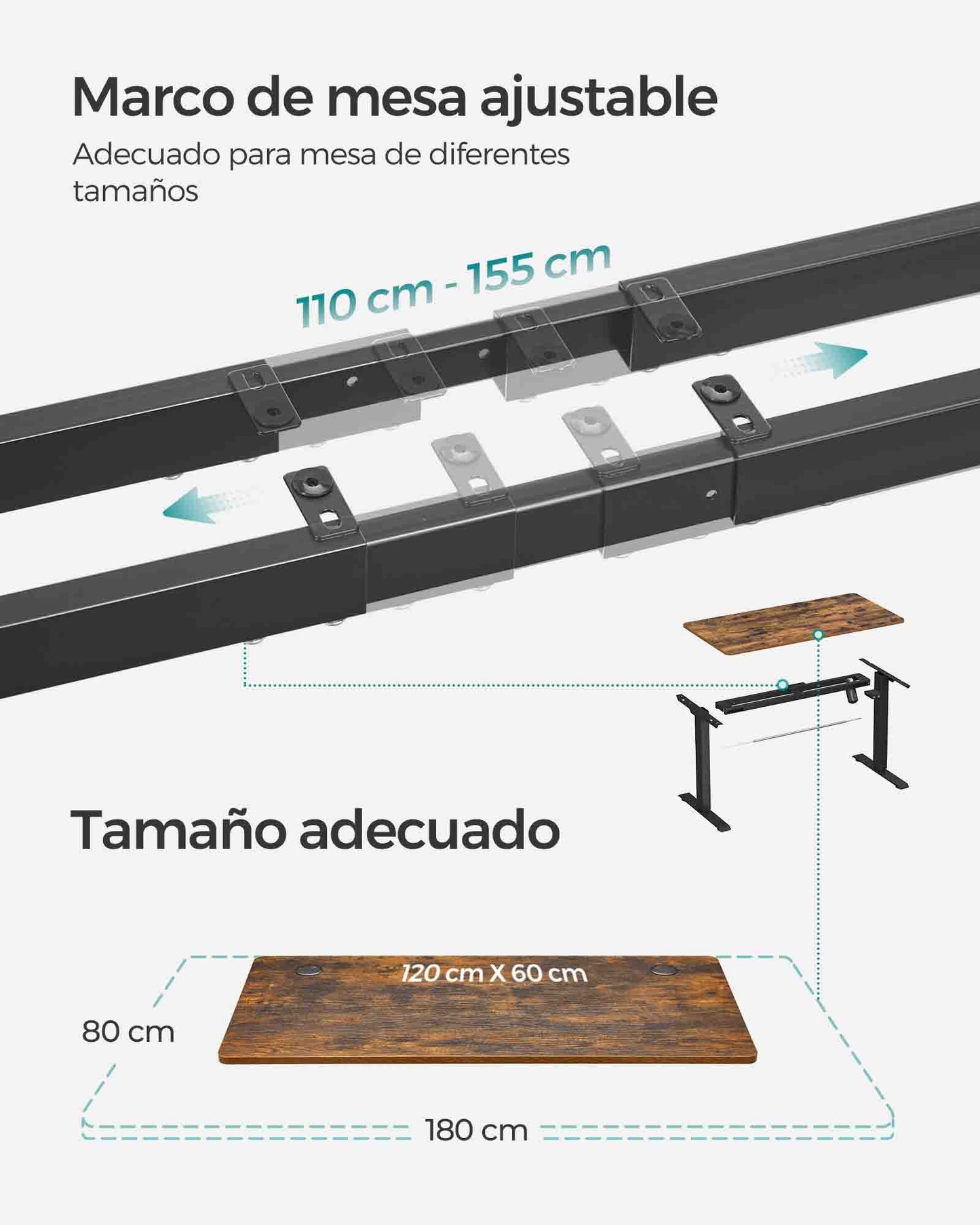 Escritorio Eléctrico Regulable en Altura 60 x 120 x (73-114) cm-SONGMICS