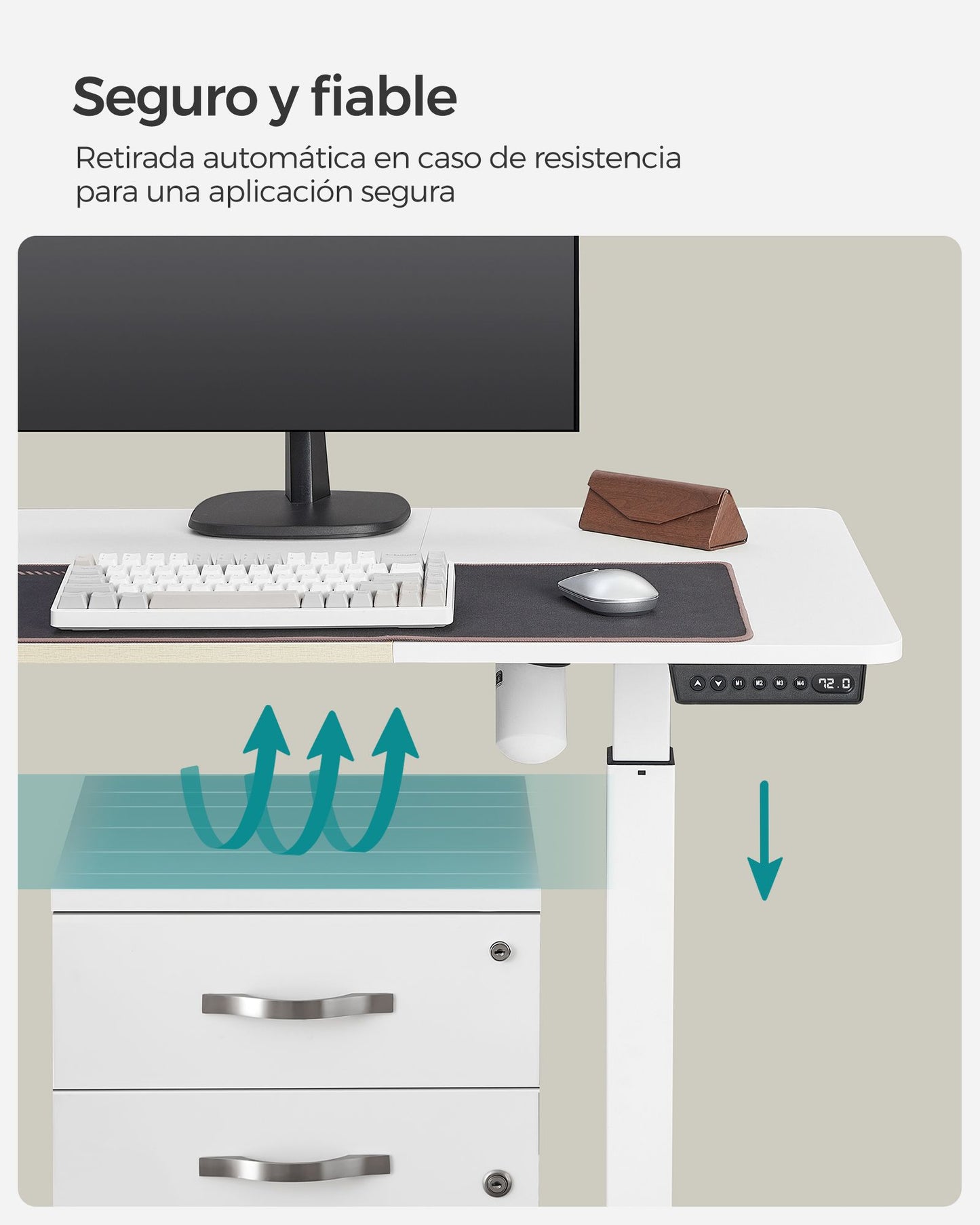 Escritorio Eléctrico 60 x 120 x (72-120) cm Ajustable Blanco Simple y Beige-SONGMICS