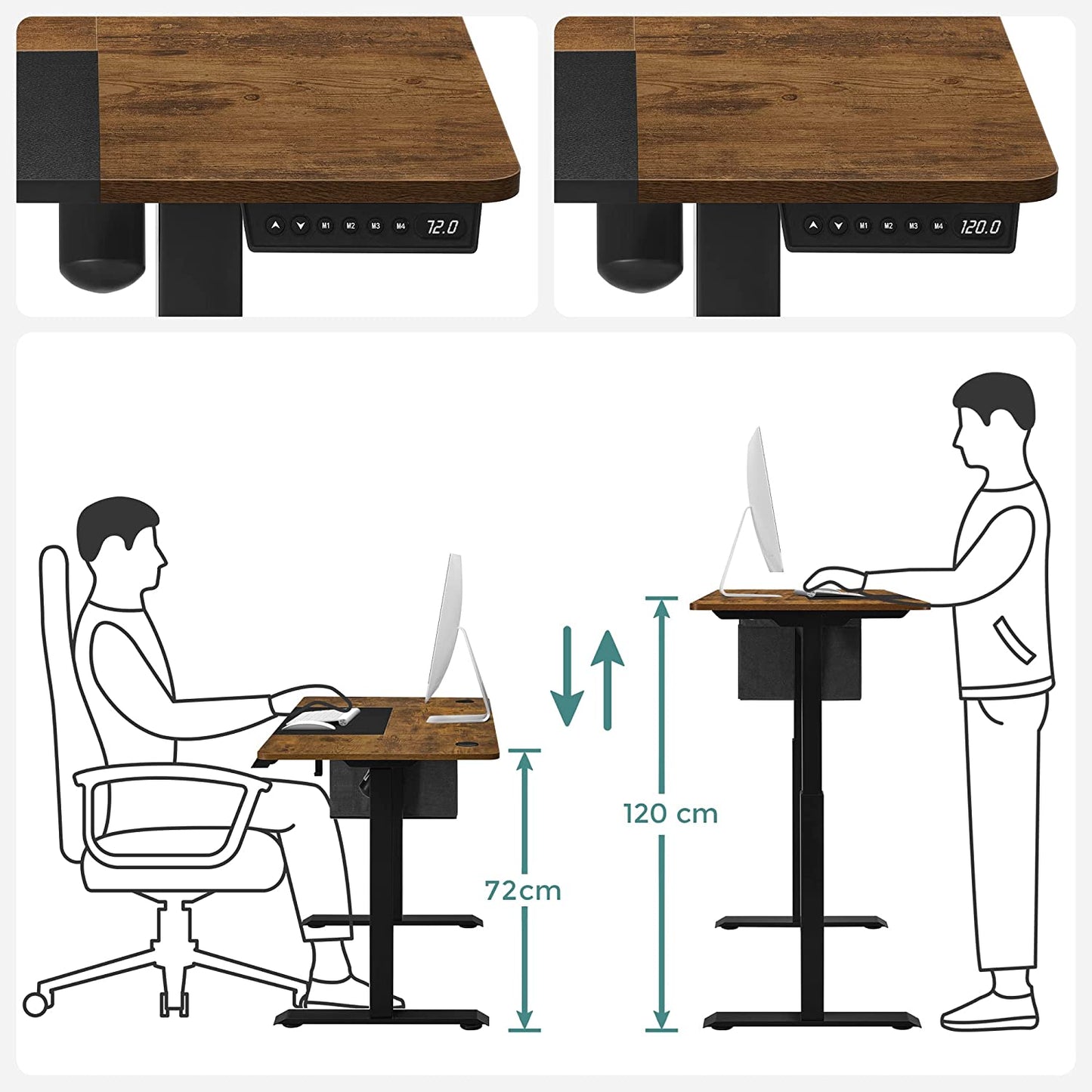 Escritorio Eléctrico 60 x 120 x (72-120) cm Ajustable sin Escalonamiento-SONGMICS