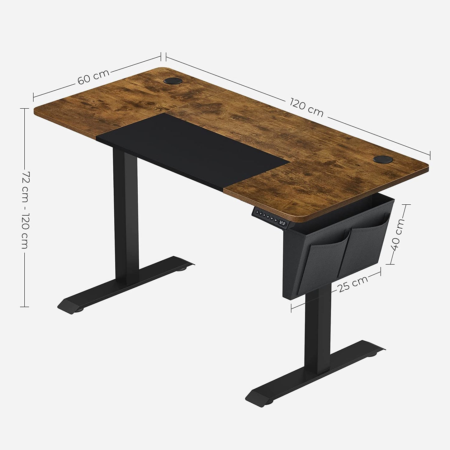 Escritorio Eléctrico 60 x 120 x (72-120) cm Ajustable sin Escalonamiento-SONGMICS