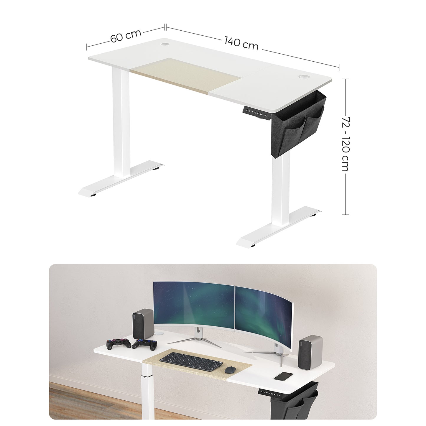 Escritorio Eléctrico Ajustable Blanco-SONGMICS