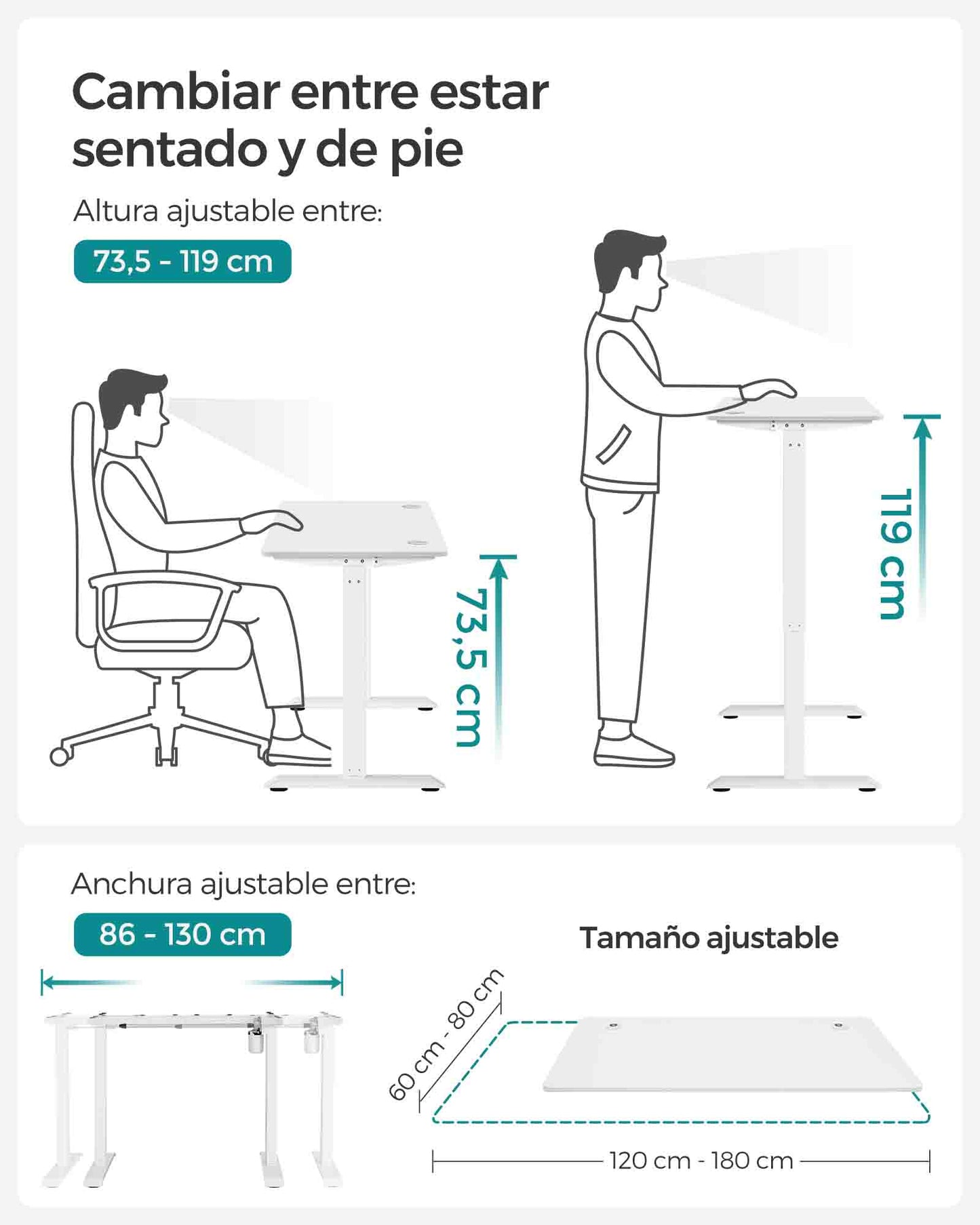 Escritorio Eléctrico de Altura Ajustable-SONGMICS