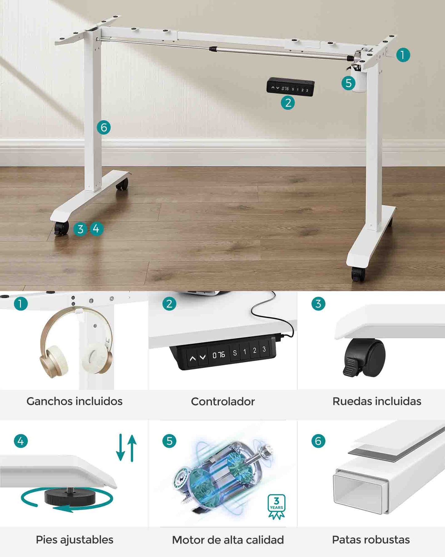 Escritorio Eléctrico de Altura Ajustable-SONGMICS