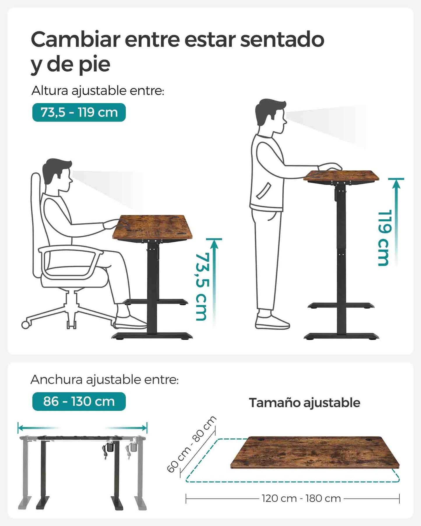 Escritorio eléctrico de Altura Ajustable-SONGMICS