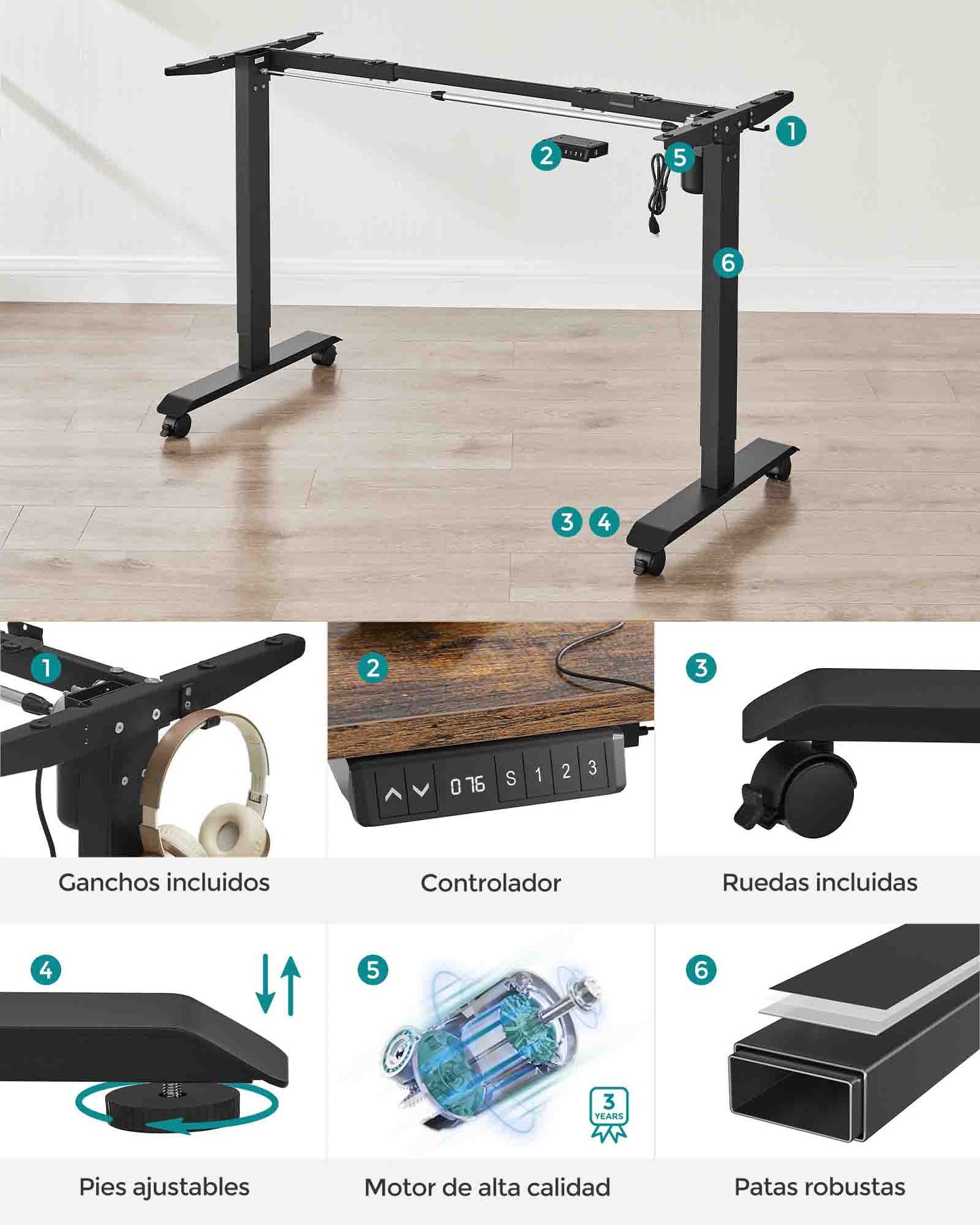 Escritorio eléctrico de Altura Ajustable-SONGMICS