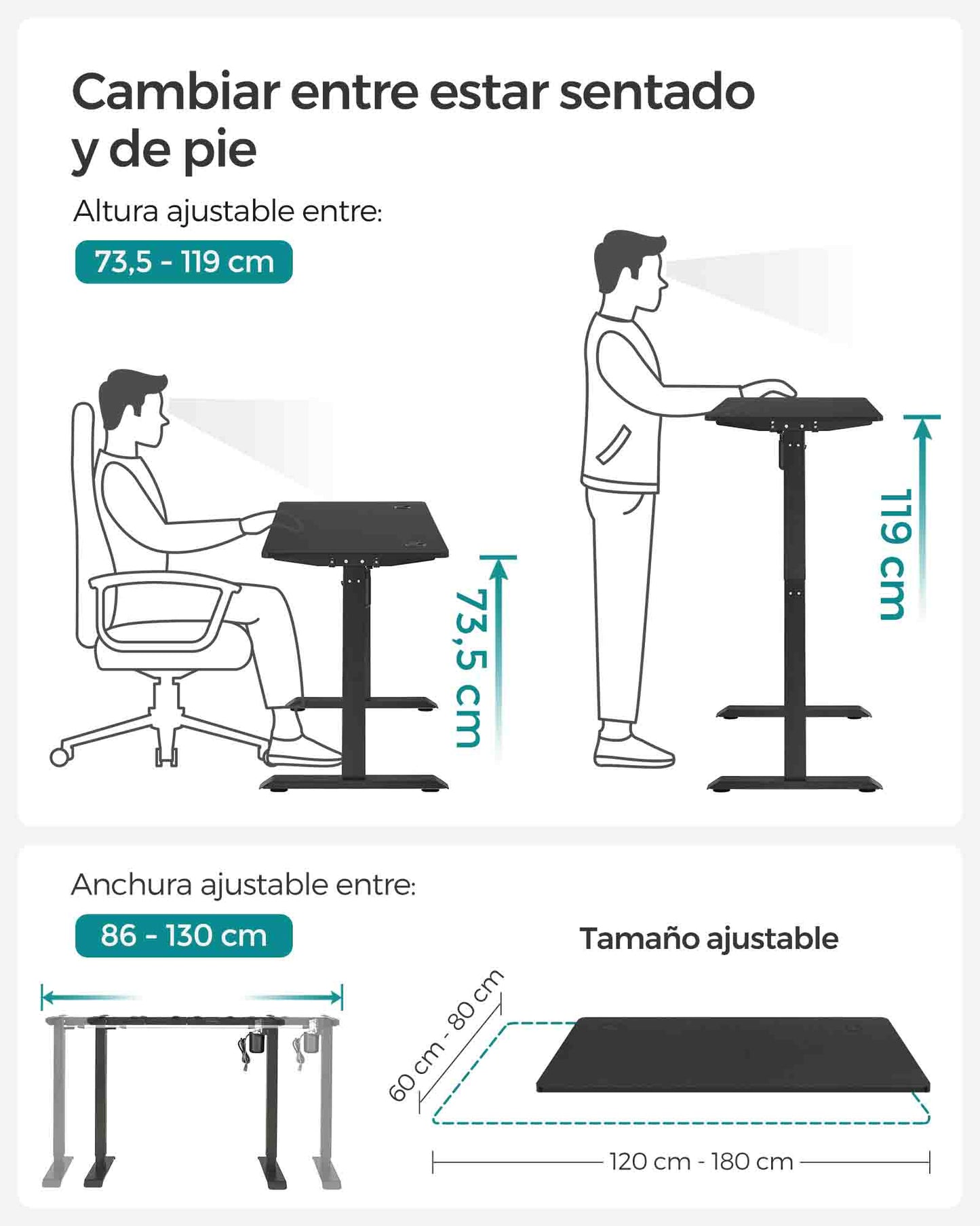 Escritorio Eléctrico de Altura Ajustable-SONGMICS