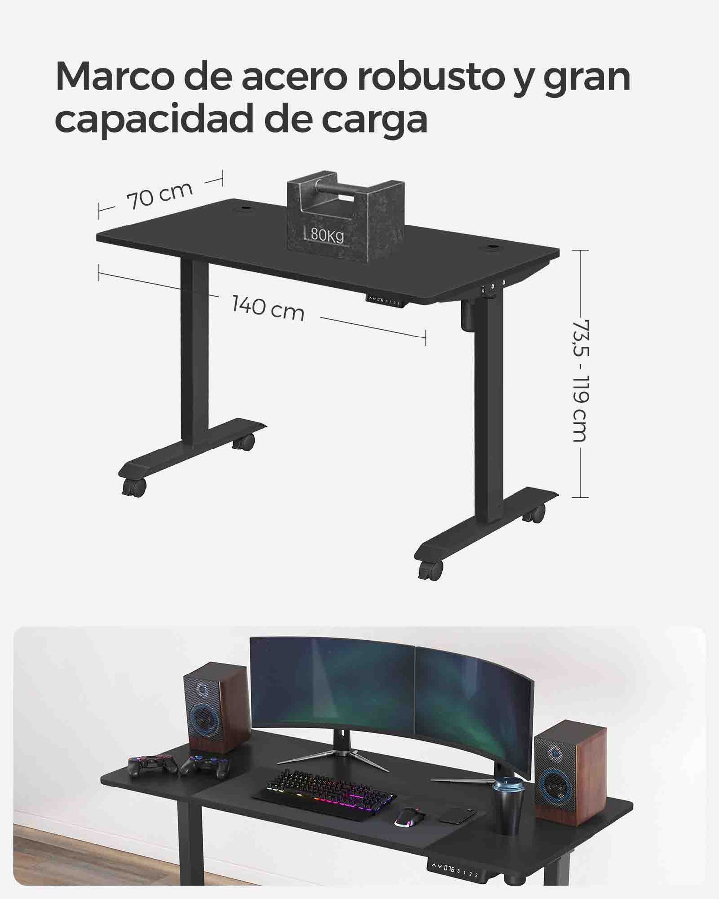 Escritorio Eléctrico de Altura Ajustable-SONGMICS