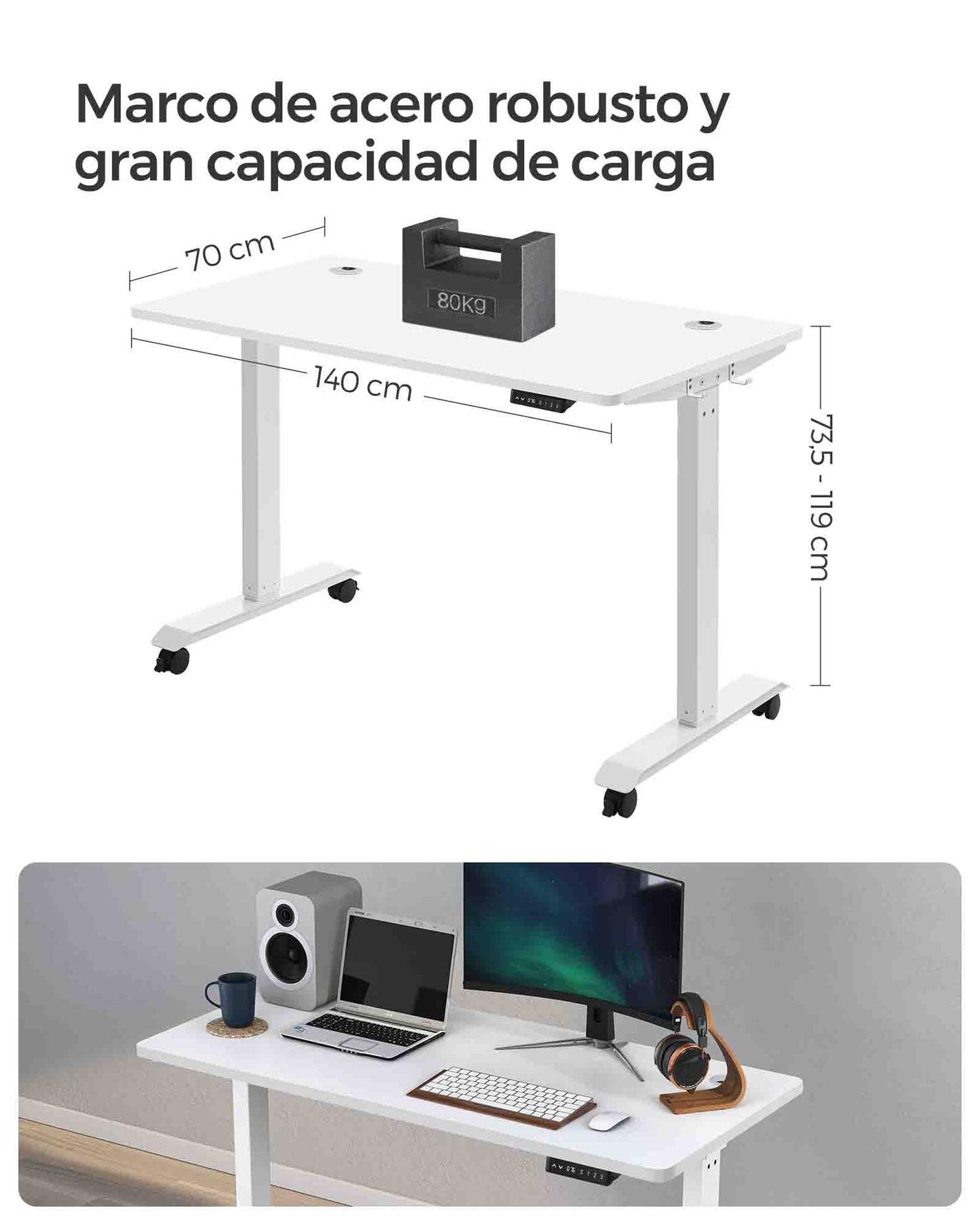 Escritorio Eléctrico de Altura Ajustable-SONGMICS