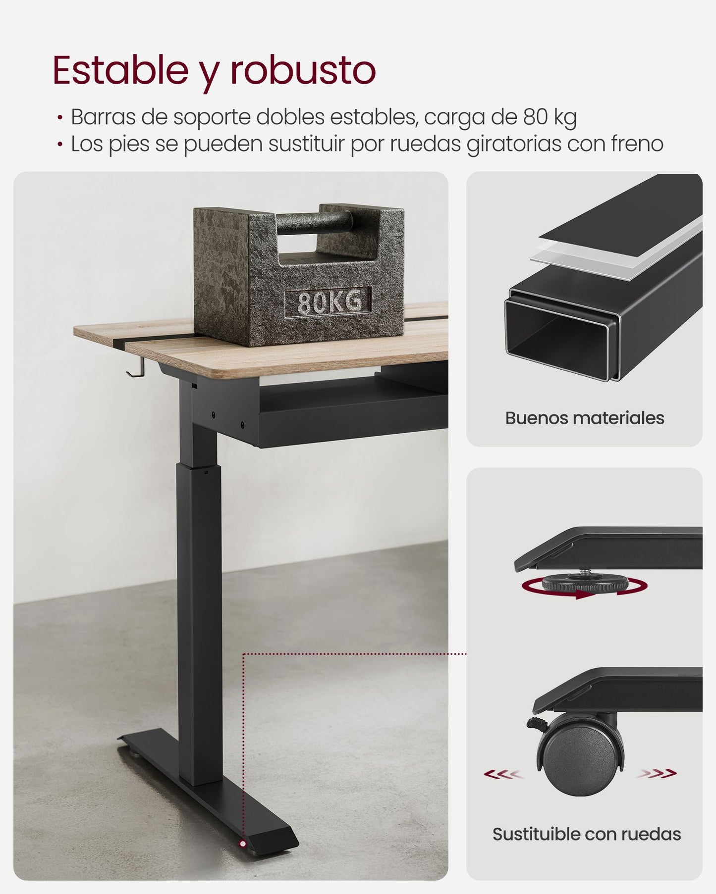 Escritorio Regulable en Altura Mesa Regulable 60 x 140 cm de Superficie-VASAGLE