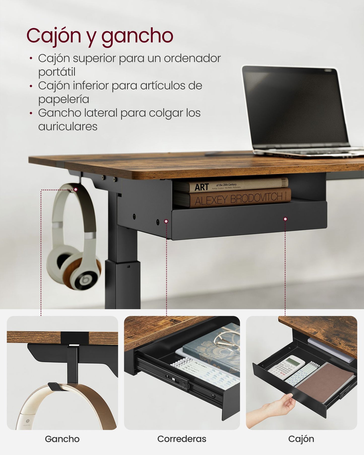 Escritorio eléctrico Regulable en Altura 60 x 140 cm-VASAGLE