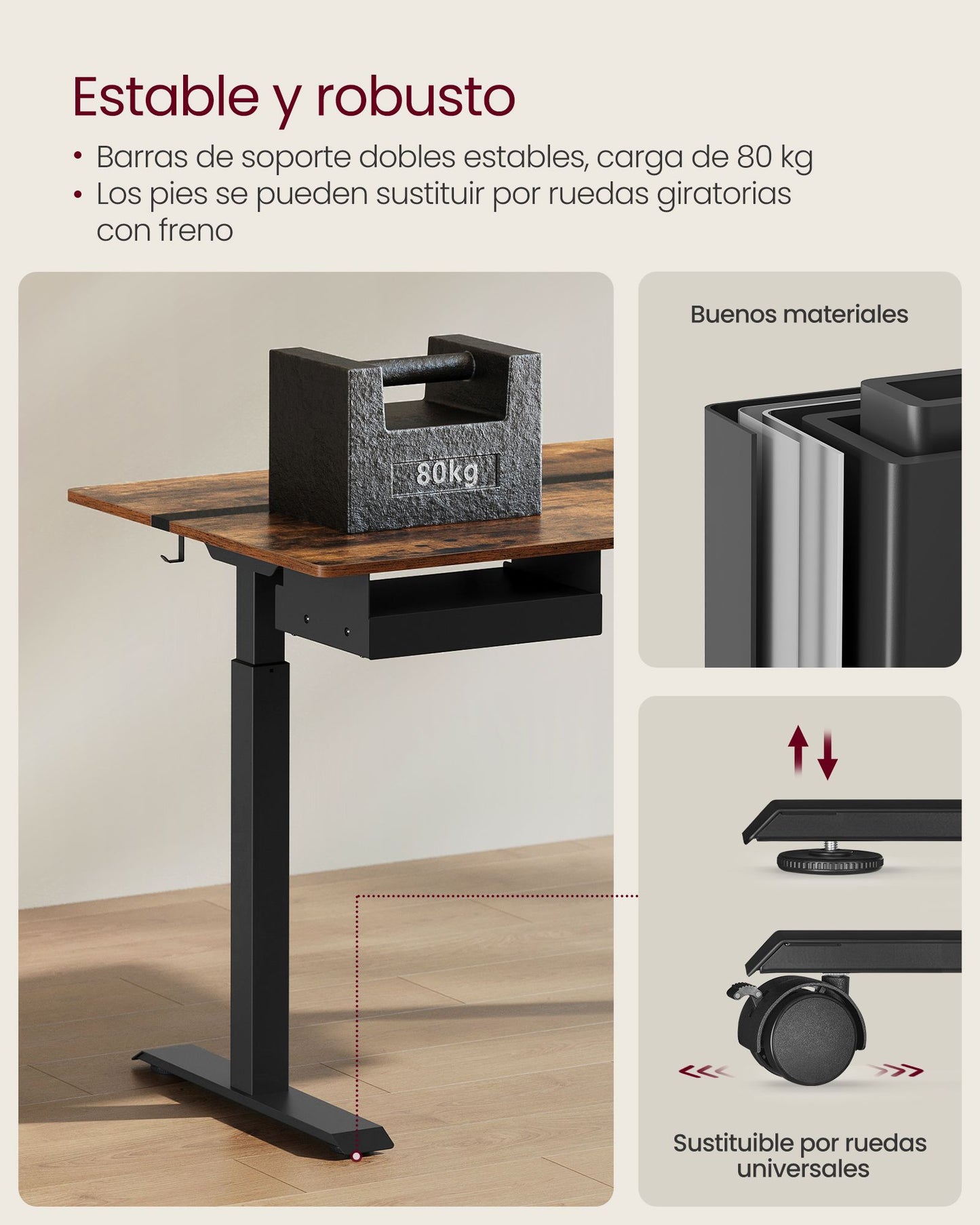 Escritorio Regulable en Altura 60 x 120 cm Blanco-VASAGLE