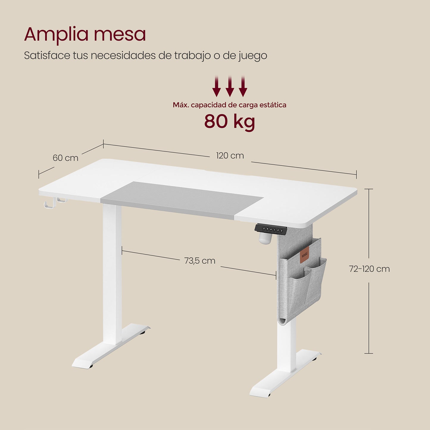 Escritorio Eléctrico Regulable en Altura 72-120 cm-VASAGLE