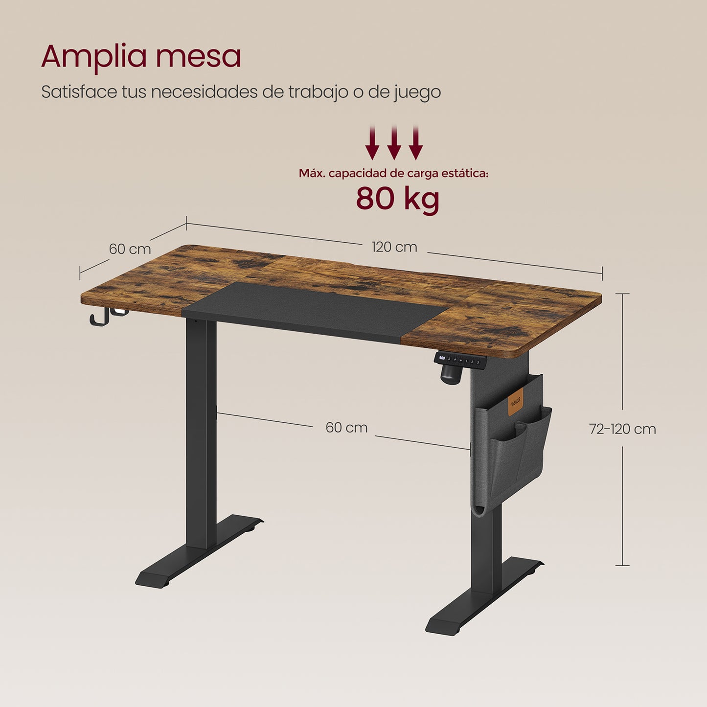 Escritorio Eléctrico Regulable en Altura 72-120 cm-VASAGLE