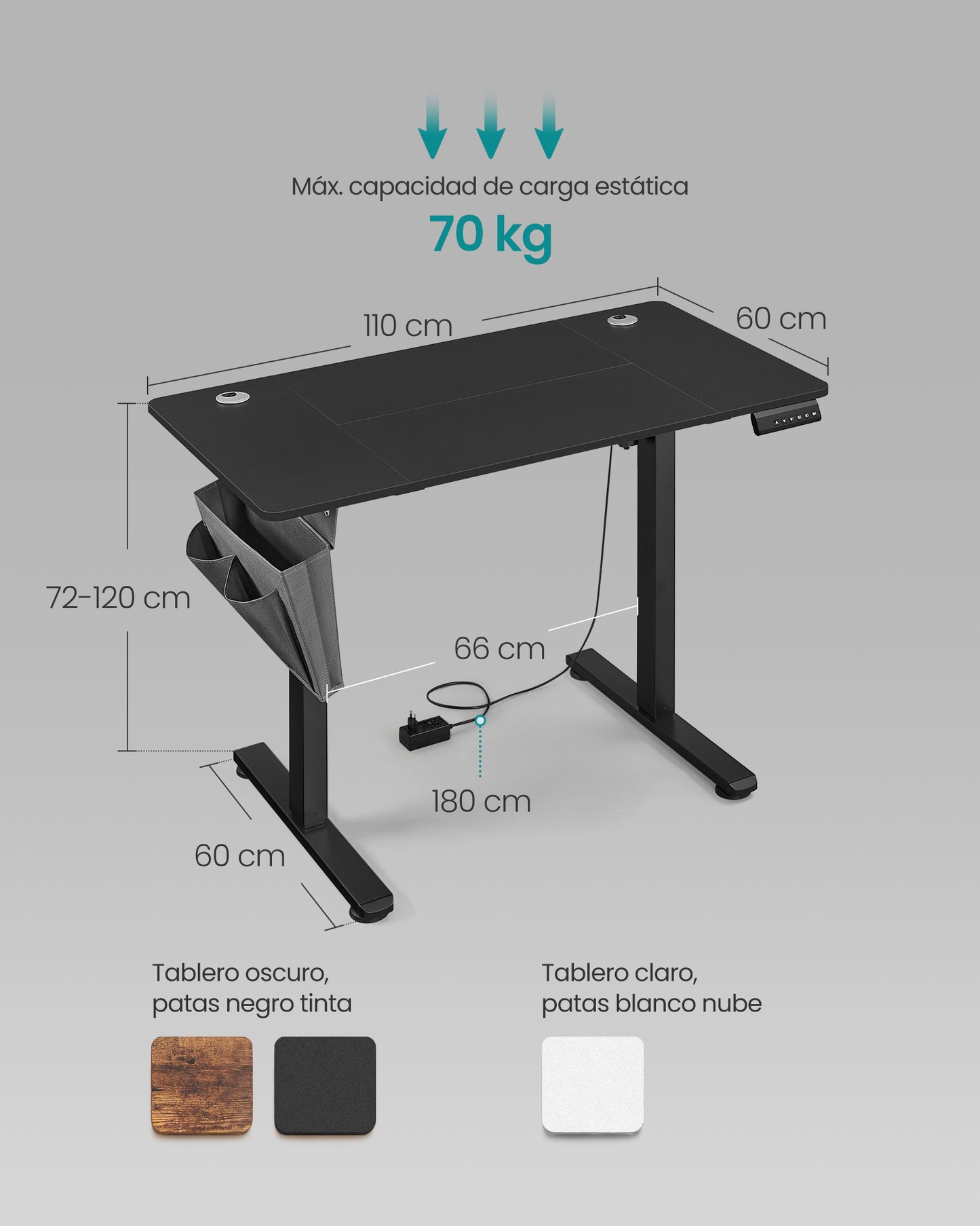 Escritorio Eléctrico Regulable en Altura 60 x 110 x (72-120) cm-SONGMICS