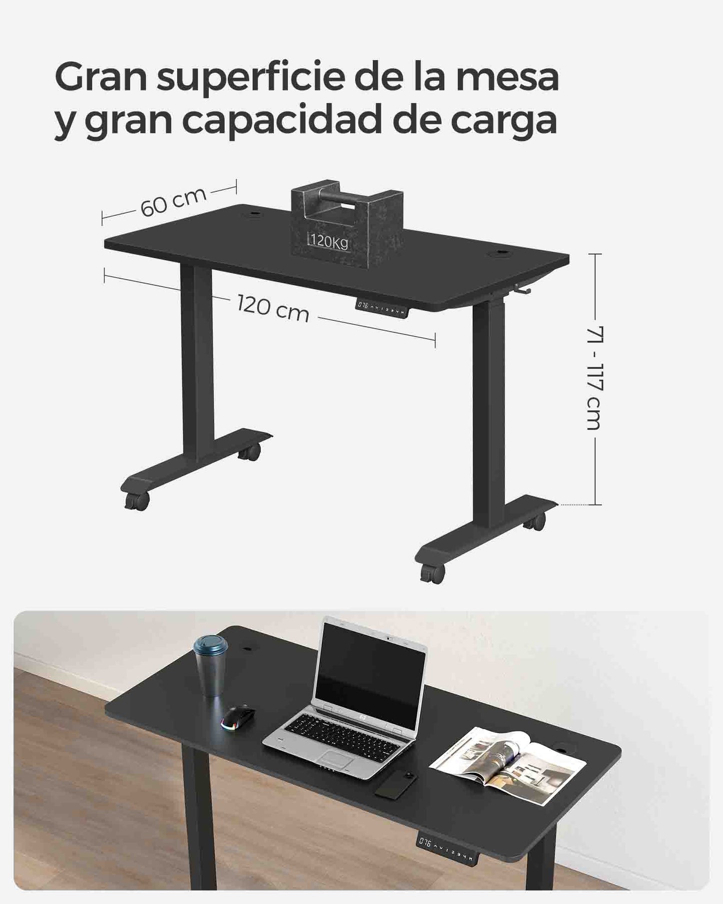 Escritorio Eléctrico de Altura Ajustable-SONGMICS